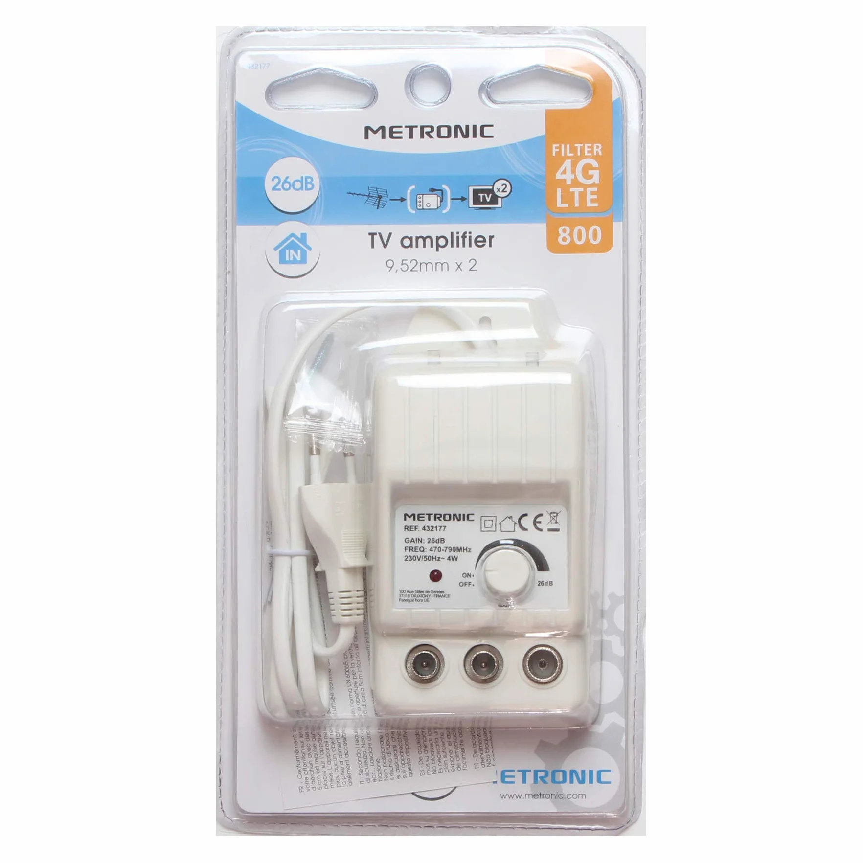 Metronic 432177 – Amplificatore da interno con regolazione di Gain, colore: bianco