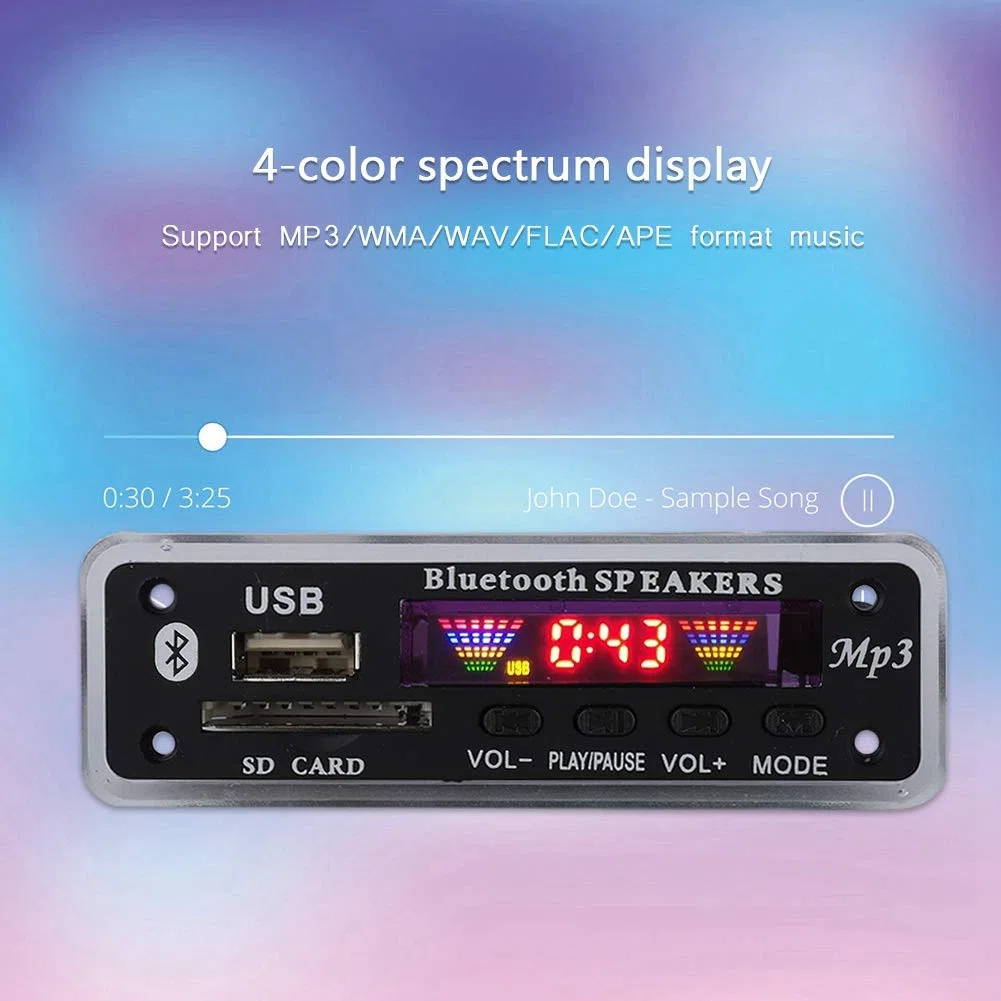Tonysa Modulo Scheda di decodifica Bluetooth 5.0 DC 5V / 12V Bluetooth AUX SD FM Radio Lossless MP3 / WMA/WAV/FLAC/Ape Modulo Scheda di decodifica, Display a Colori(Nero)