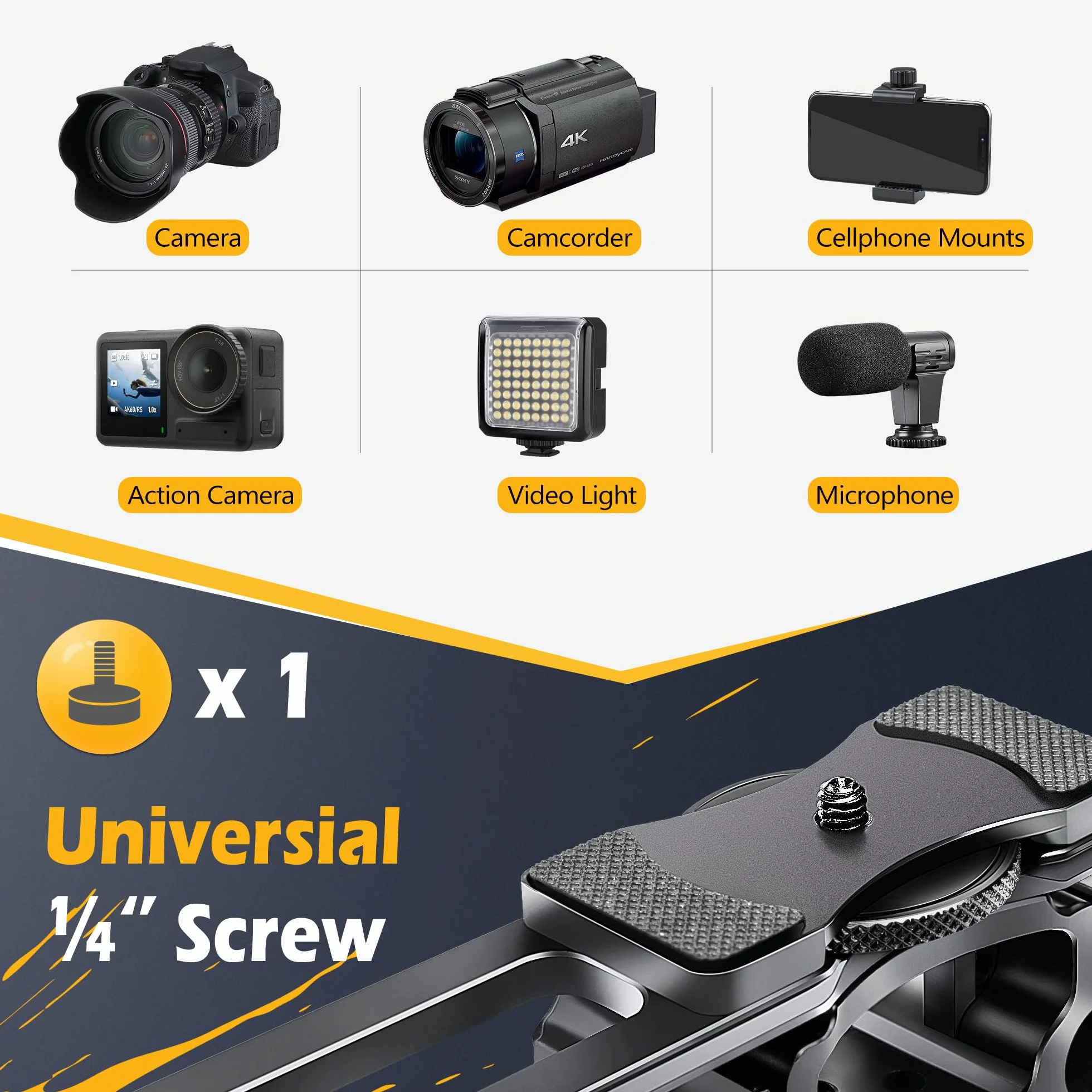 Zeadio Gabbia universale per fotocamera, rig stabilizzatore video a doppia impugnatura con maniglia superiore, 6 attacchi cold shoe, per filmmaking e vlogging YouTube ecc