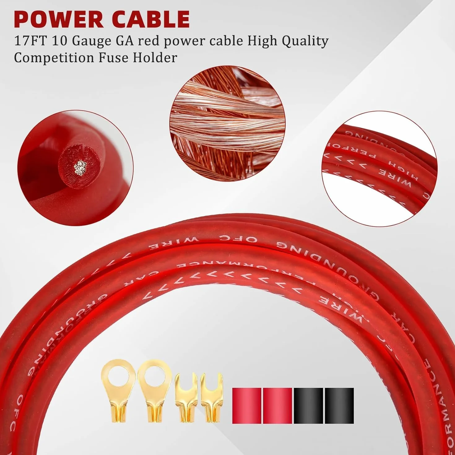 15pcs Set di Cavi per Amplificatori per Auto, 10GA Kit Completo Audio Auto, Kit Cablaggio Amplificatore Auto Subwoofer Audio, 1500W Stereo Subwoofer con Fusibile per Auto Camion Moto