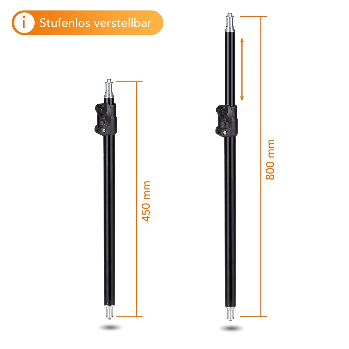 Walimex pro Colonna centrale allungabile per treppiede, treppiedi da pavimento, flash da studio UVM. Altezza regolabile da 45 a 80 cm, senza fondo, portata fino a 3 kg, 5/8 spigot con 3/8 e 1/4
