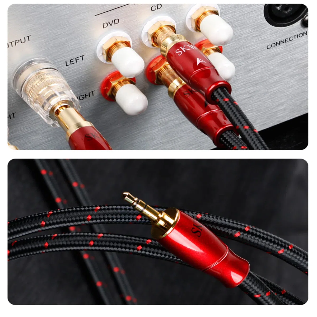 SKW Cavo jack da 3,5 mm a 2RCA, rame OFC - Cavo doppio schermato da RCA a jack per il collegamento di smartphone, tablet o PC all'amplificatore HiFi (2M, rosso)
