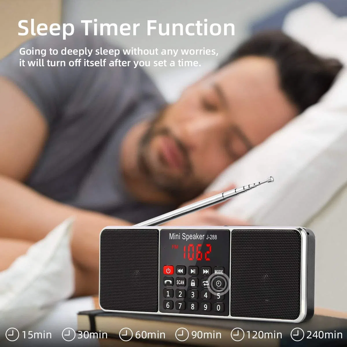 PRUNUS J-288 Radio Portatile Ricaricabile AM/FM,Radio Bluetooth con L'altoparlante Stereo, Radiolina Digitale con Serratura a Chiave e Funzione Sleeping Clock, MP3 Player, Supporto SD/USB/AUX