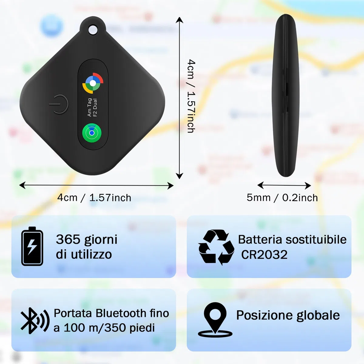 Smart Tag Trova Chiavi Compatibile con iOS Find My APP o Android Find Hub IP67 impermeabile batteria CR2032 sostituibile Bluetooth Tracker Finder per chiavi bagagli/borse/valigia/portafoglio