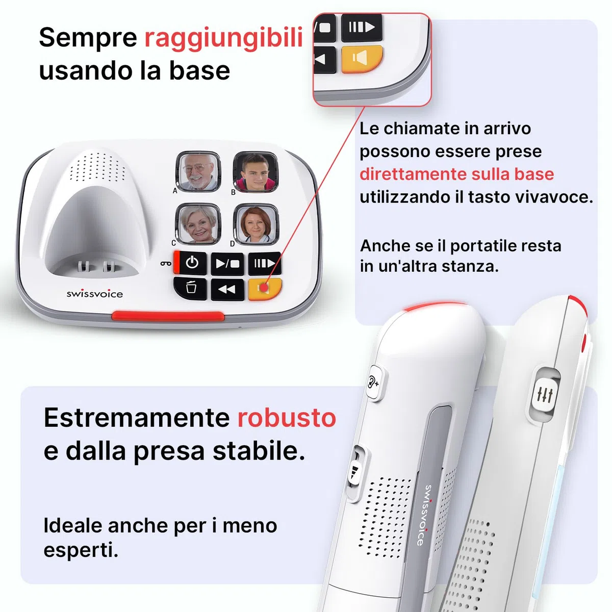 SWISSVOICE - Xtra 2355 - DECT - Telefono fisso cordless per anziani con segreteria - Tasti grandi - Audio Boost - Suonerie forti - Compatibile con apparecchi acustici - Blocco chiamate