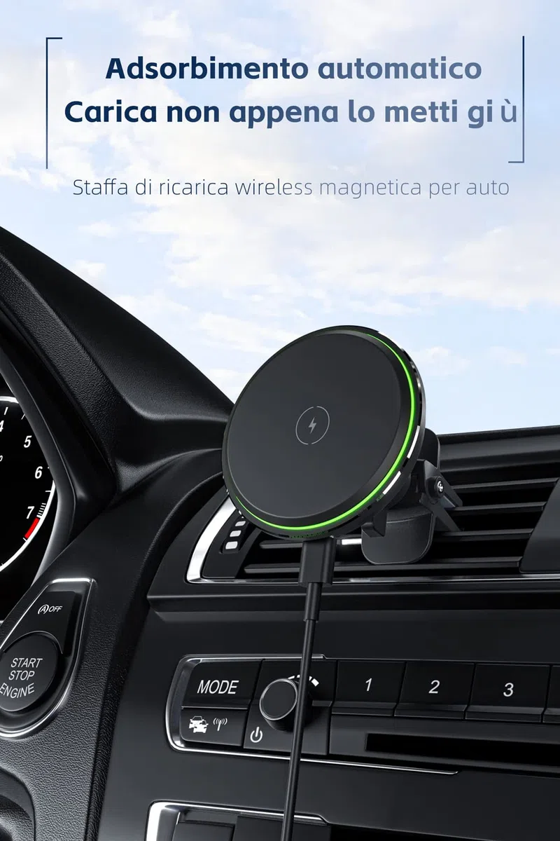 Tigratigro Caricabatterie Wireless Magnetico per Auto Qi 15W,Ricarica Veloce, Supporto Auto Mag-safe, Compatibile con Mag-Safe per iPhone 12/13/14/15 Serie
