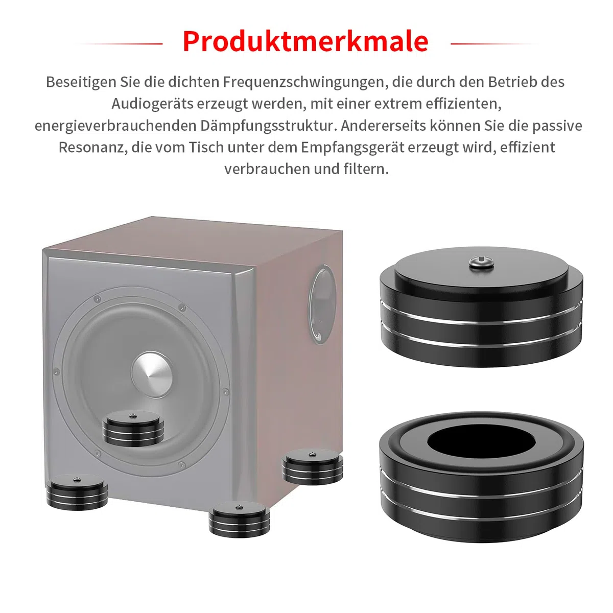 Tertullus Piedini per Altoparlanti 58 mm x 22 mm - Nero, Subwoofer, Alluminio, HiFi - da Avvitare