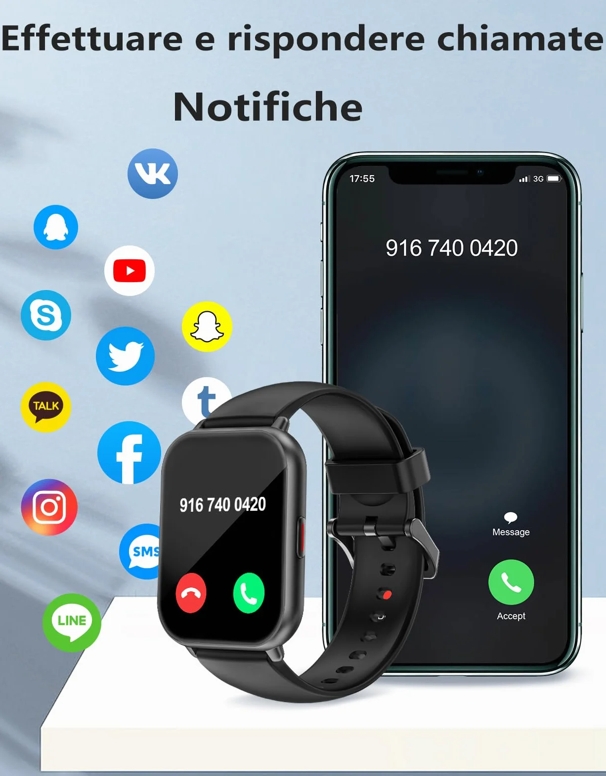 RUIMEN Smartwatch Uomo Donna Chiamate Bluetooth Orologio Contapassi Android iOS Compatibile Fitness Watch Sportive Cardiofrequenzimetro da polso Saturimetro Impermeabile IP68 Notifiche Whatsapp Nero