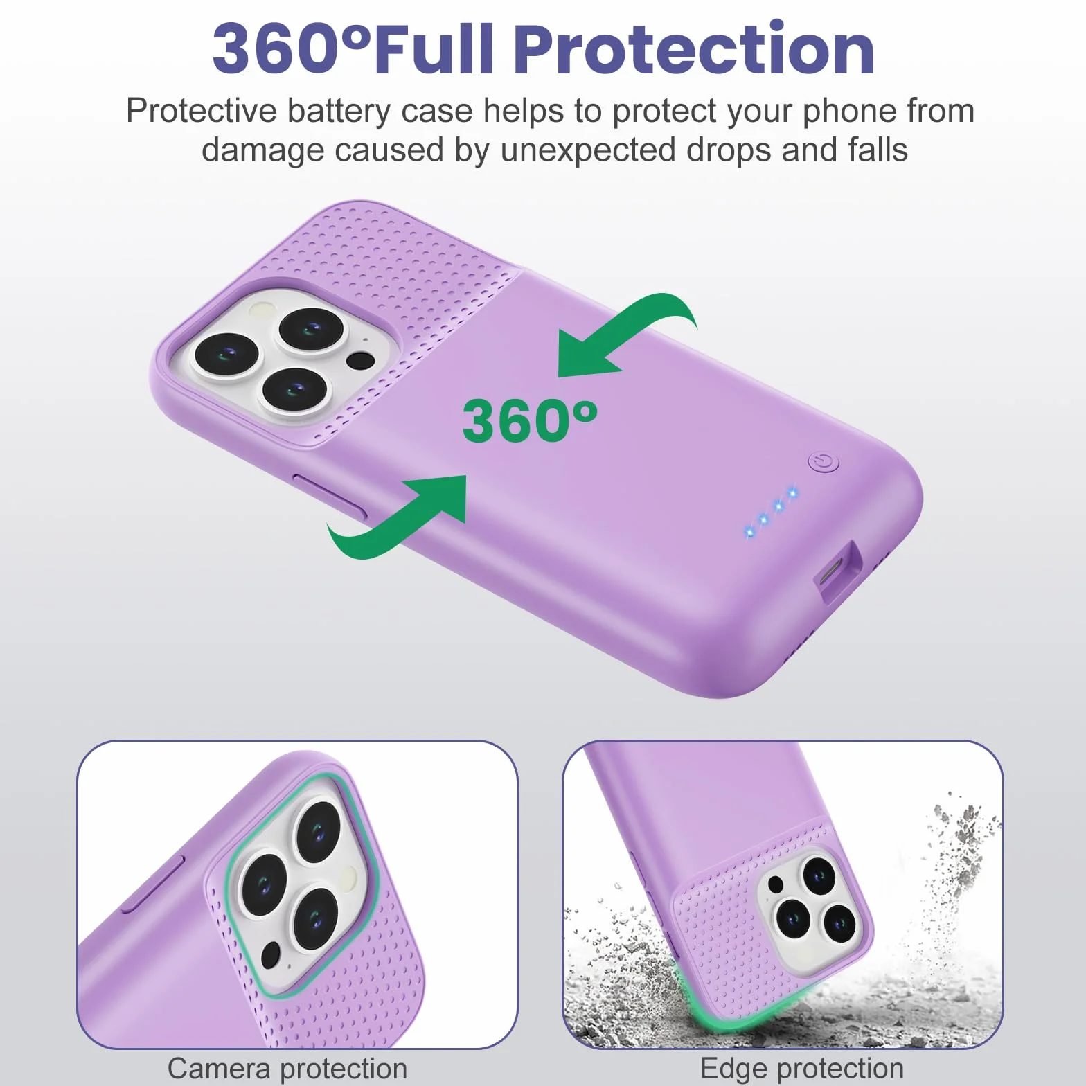 Feob Cover Batteria per iPhone 15 Pro (6,1"), 7500mAh 15W Cover Ricaricabile Battery Case Custodia Batteria Caricabatterie Power Bank per iPhone 15 Pro (6,1") Backup Charger Case-Viola