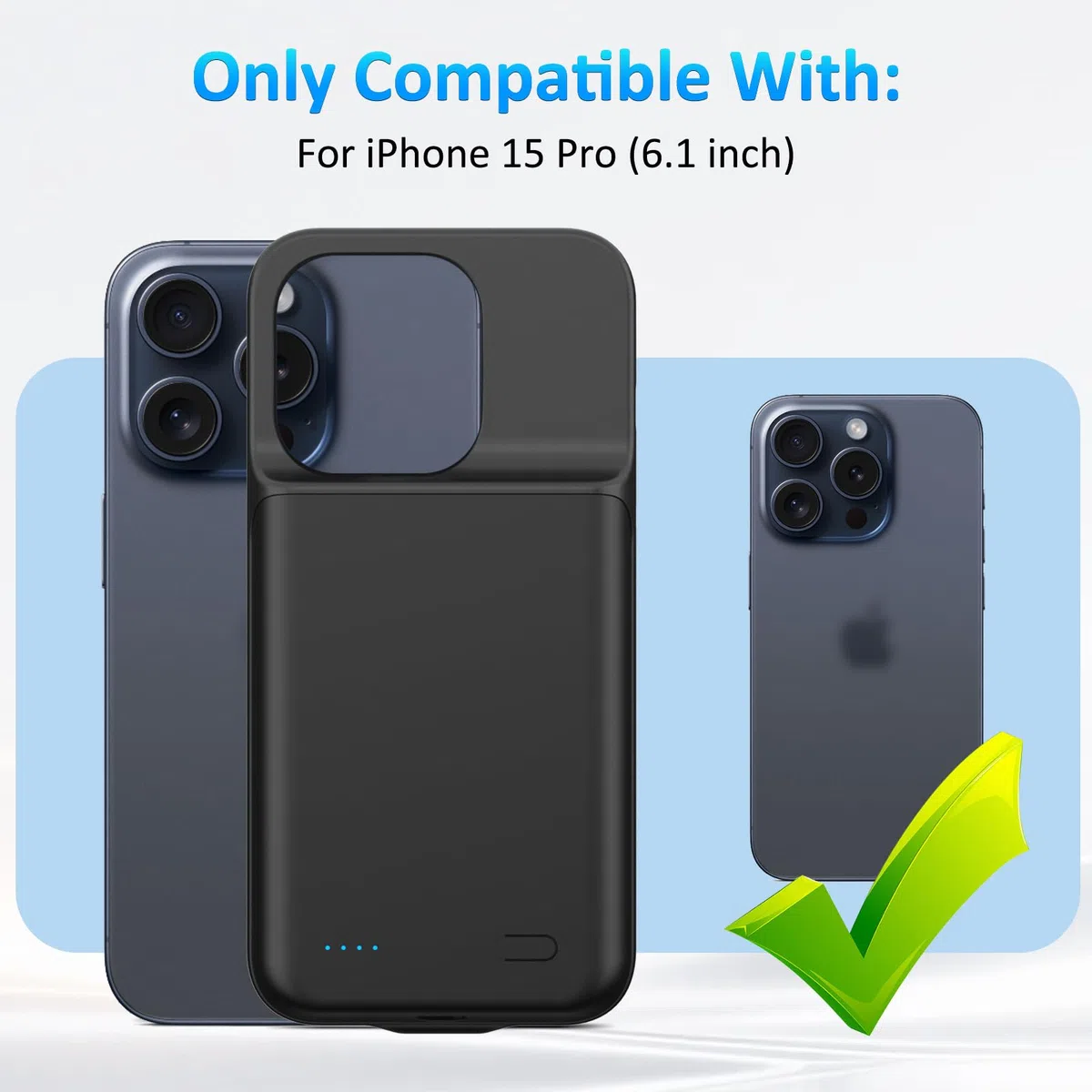 Custodia con Batteria per iPhone 15 Pro (6,1"), Caricabatterie Portatile da 8500 mAh, Ultra Sottile con Batteria Estesa e Custodia Protettiva con Funzione di Ricarica per iPhone 15 Pro - Nero