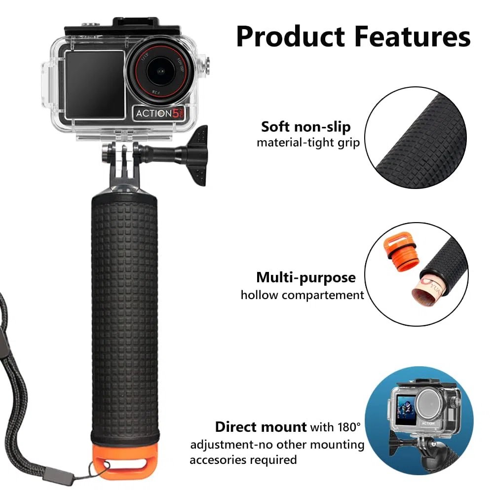 Custodia impermeabile compatibile con DJI Osmo Action 6 + manico galleggiante + 6 inserti anti-appannamento + clip di montaggio rapido