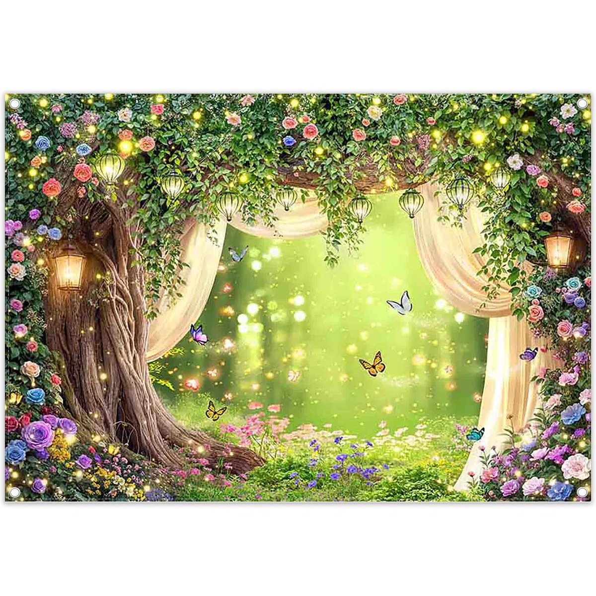 Luminora 2,1x1,5m Primavera Incantato Paese delle Meraviglie Foresta Sfondo Alberi Floreale Bosco Magia Farfalle Tende Trasparenti Sfondo Bambini Adulti Decorazioni per Feste Foto Banner Puntelli