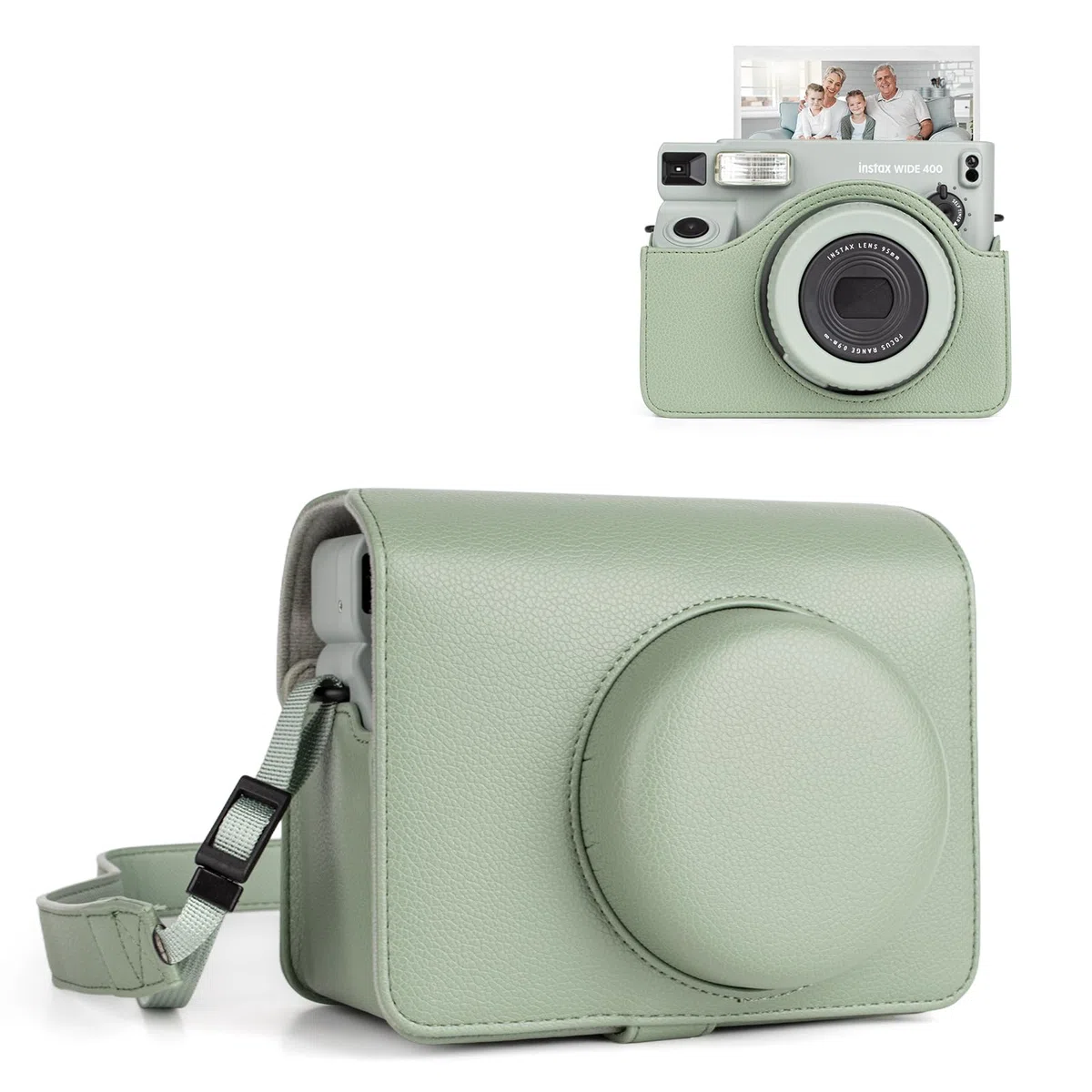 MUZIRI KINOKOO Custodia Compatibile per Instax Wide 400 Instant Camera, Custodia Protettiva in Pelle PU per Fuji Instax Wide 400 Instant con Tracolla Regolabile - Verde
