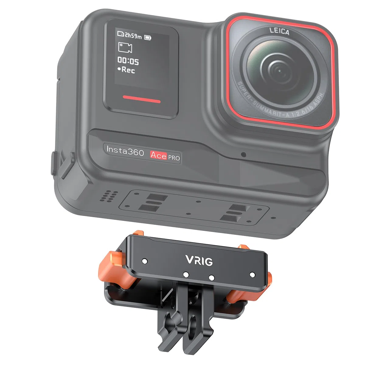 VRIG AC-10 - Base magnetica per Insta 360 Ace/Ace Pro 2/X5, adattatore magnetico a sgancio rapido, supporto per treppiede in metallo, con filo da 1/4" e supporto pieghevole