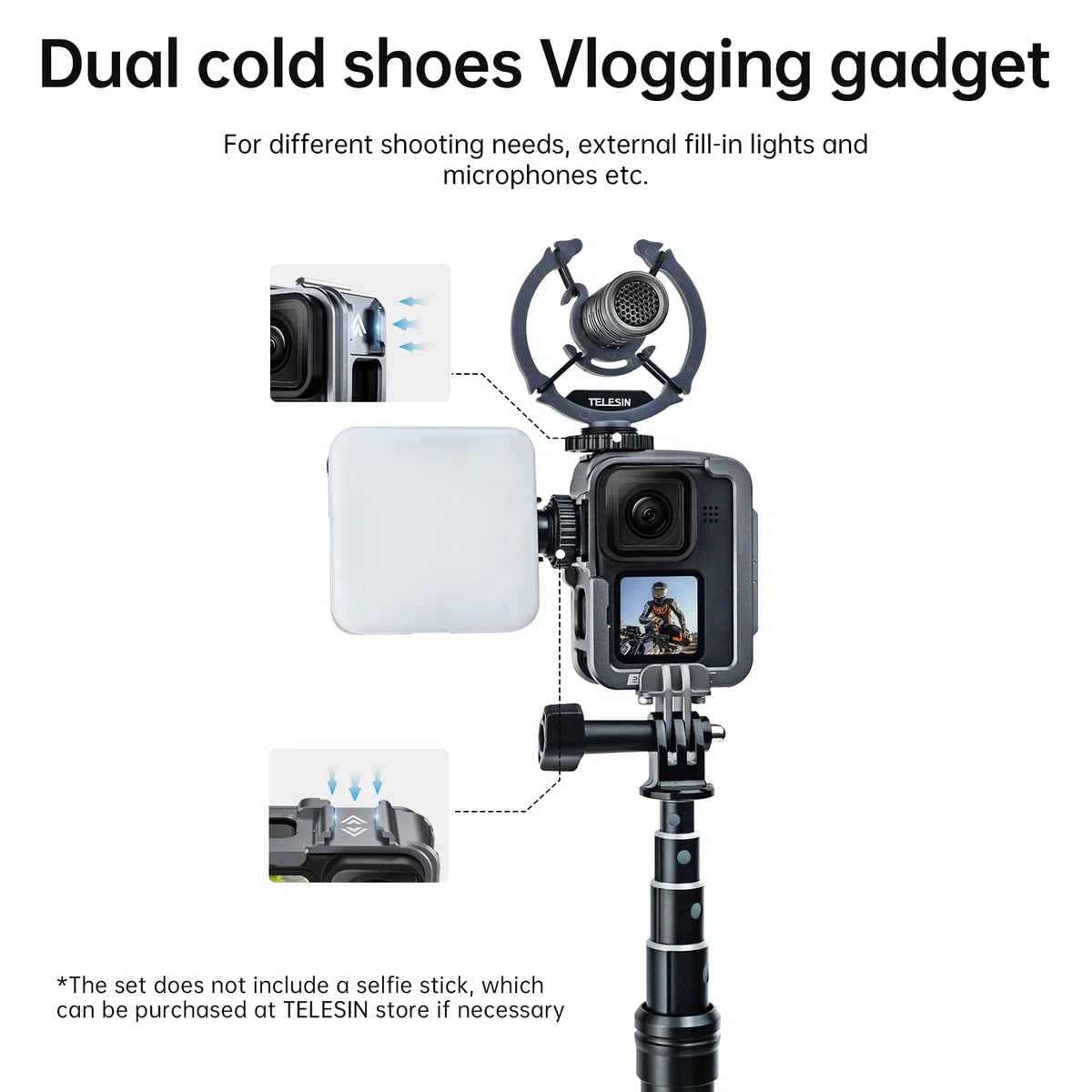 TELESIN Gabbia Verticale in Alluminio Custodia Protettiva Telaio per GoPro Hero 13 Hero 12 11 10 9, Compatibile con Go Pro con Filtro Obiettivo ND CPL con Cold Shoe Collegamento al Microfono Video