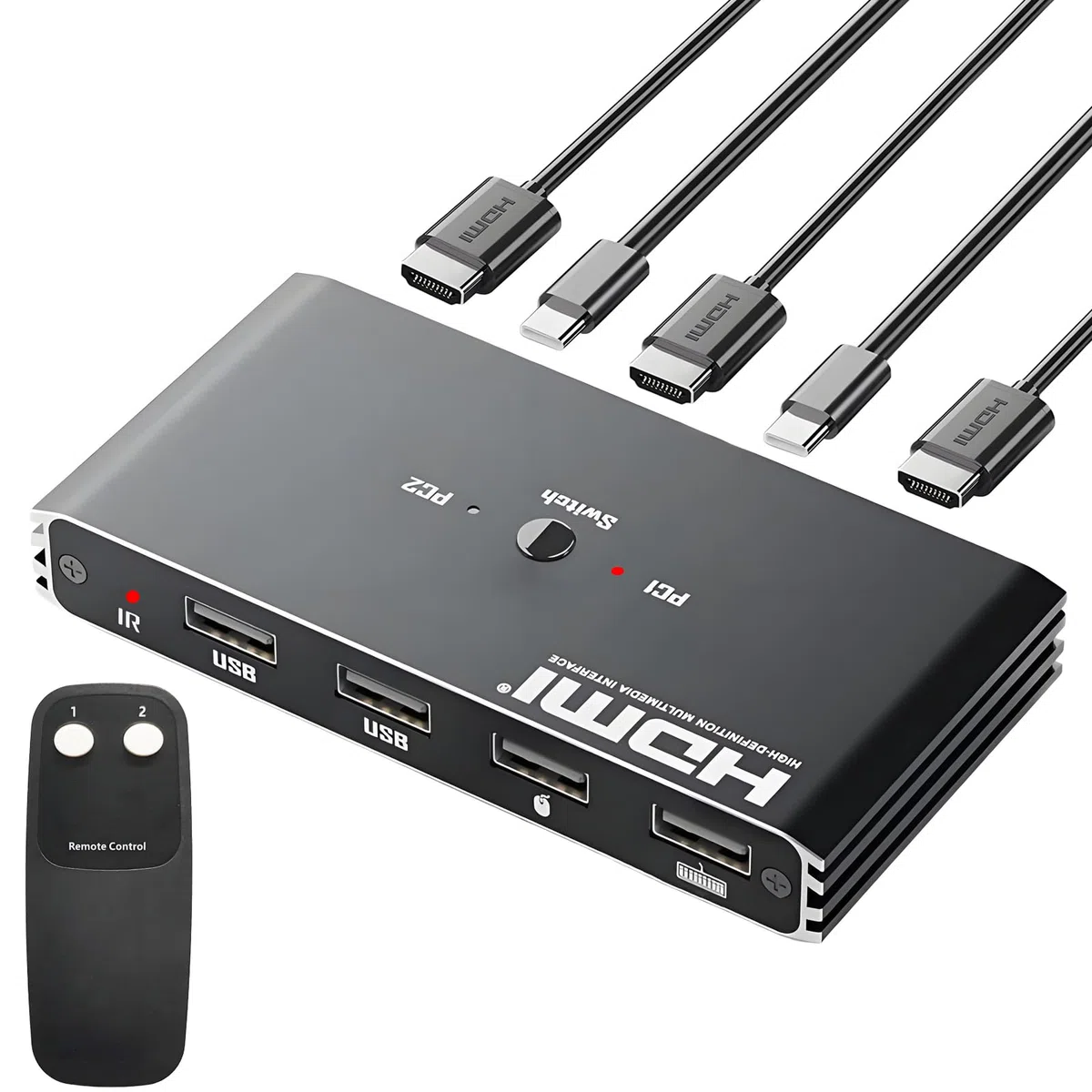 Interruttore KVM HDMI 1 Monitor 2 Computer, Switcher KVM 4K@60Hz per 2 Computer in condivisione 1 Monitor Tastiera Mouse Stampante, Interruttori KVM con telecomando