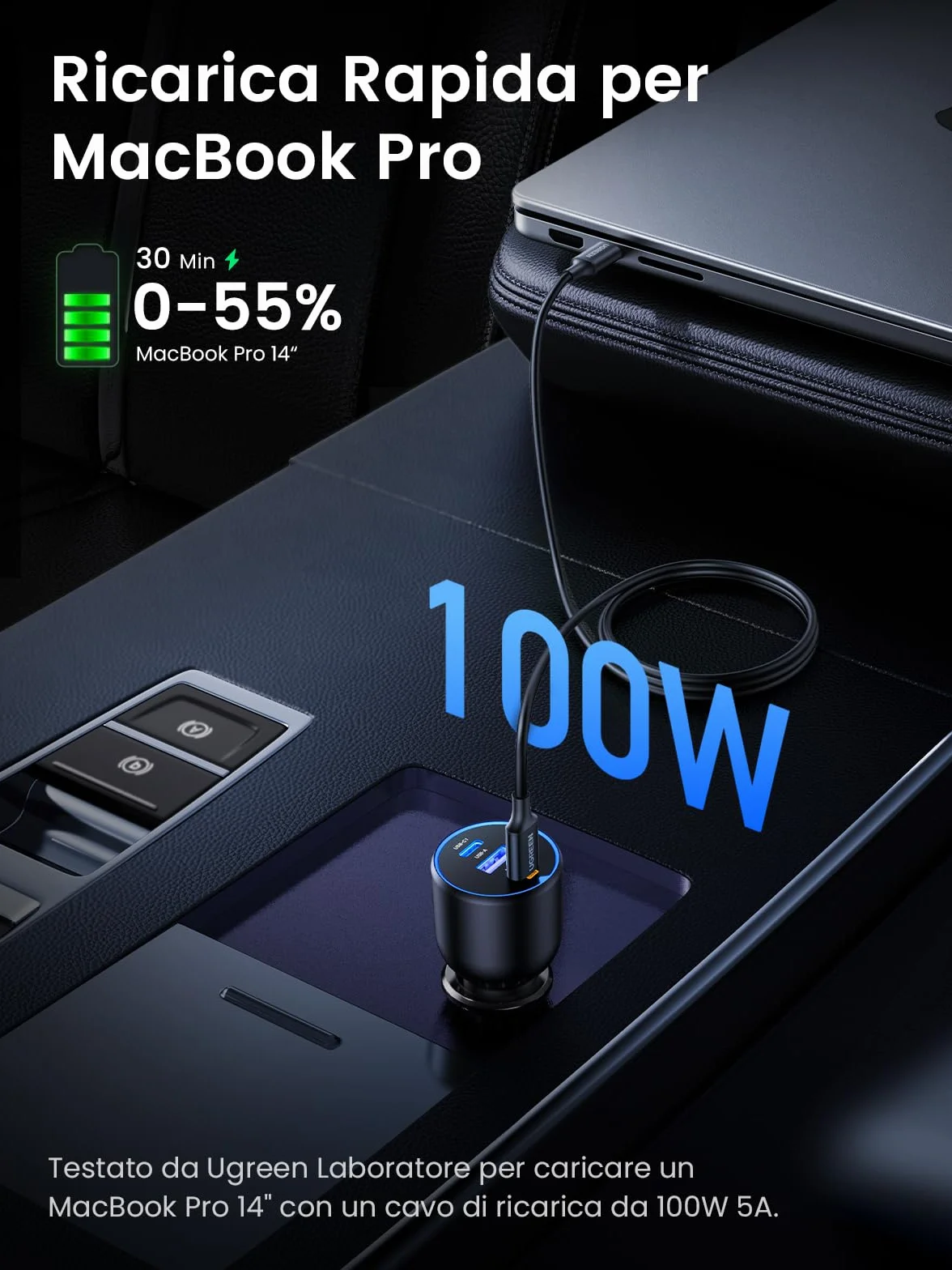 UGREEN 130W Caricatore Auto USB C, Caricabatteria Accendisigari Ricarica Rapida 3 Porte, Compatibile iPhone 17 Pro Max Air/16/15, Samsung Galaxy S25/24, Xiaomi, MacBook, iPad Air Mini