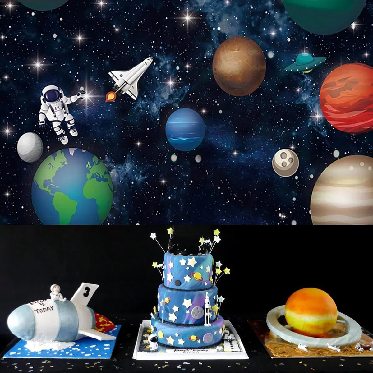 2.1x1.5m Sfondo Spazio Universo Pianeta Stella Galassia Astronauta Razzo Fotografia Sfondo Bambini Ragazzi Ragazze Feste di Compleanno Decorazioni Banner Photo Booth Props