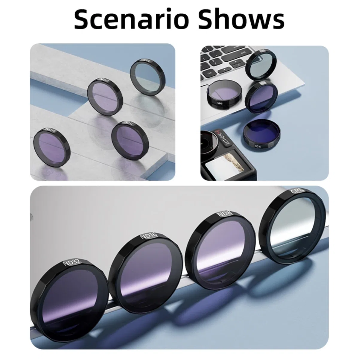 Osmo Action 5 Pro ND - Set di 4 filtri polarizzanti a densità neutra CPL ND8 ND16 ND32, in vetro ottico HD, copertura protettiva per obiettivo multistrato per DJI Action 5/4/3 accessori
