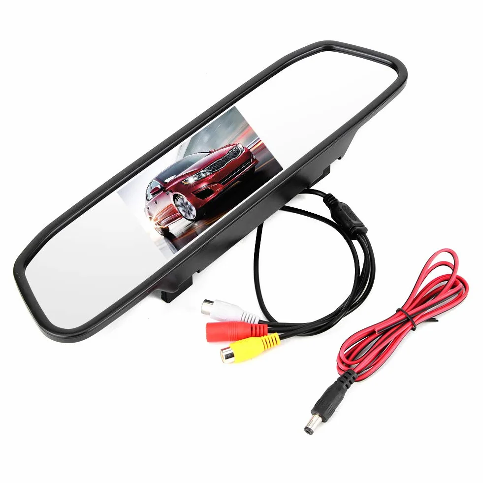 Monitor per Specchietto Retrovisore HD TFT-LCD 4,3 Pollici, Schermo per Monitor per Auto 480 H X 272 V, Telecamera di Retromarcia per Specchietto Retrovisore per Auto, 12 V,