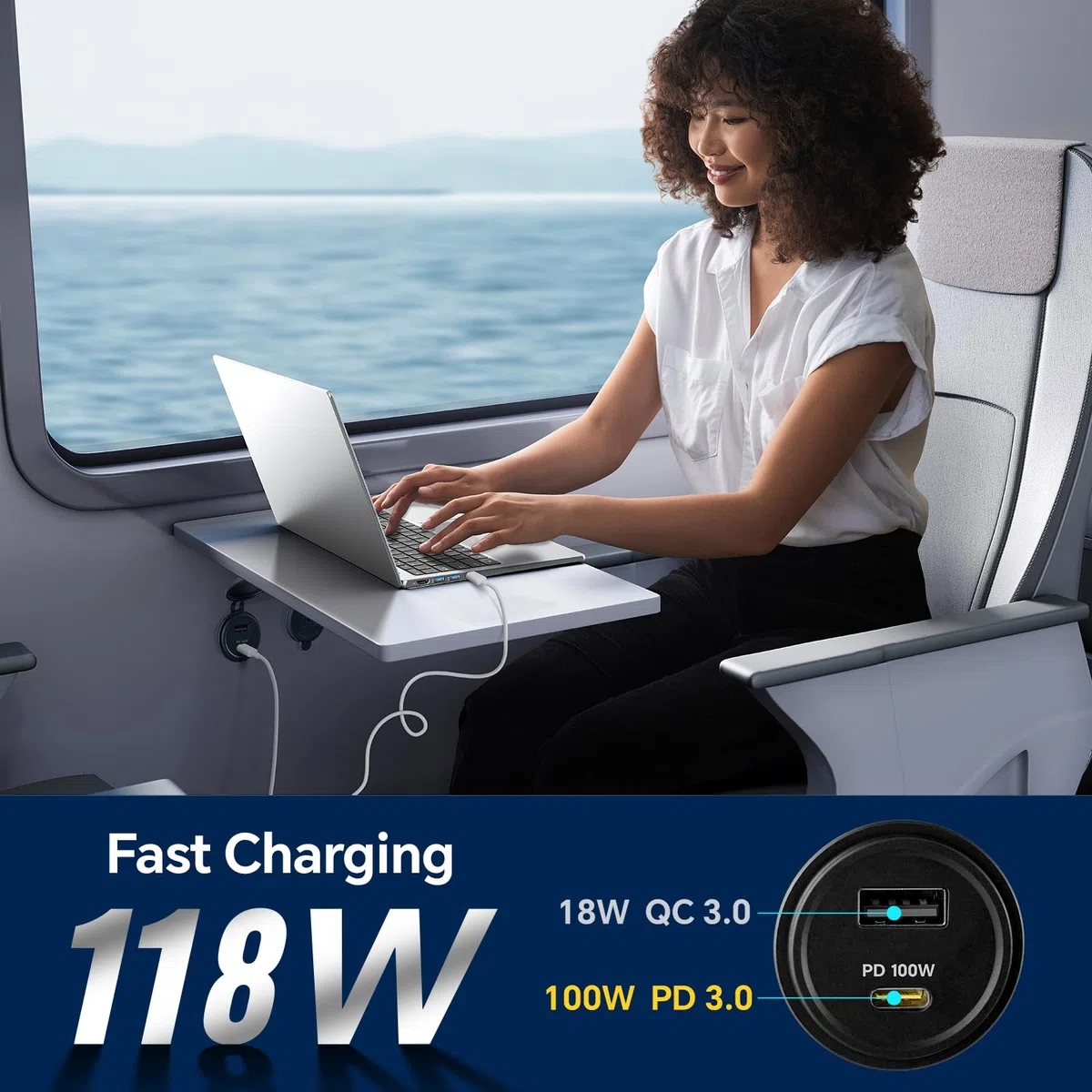 Presa USB 12V Camper, Alluminio Presa USB-C 100W & QC3.0 18W Caricatore Carica Rapida per Laptop, per Roulotte Barca Camion Auto,1 Pezzo
