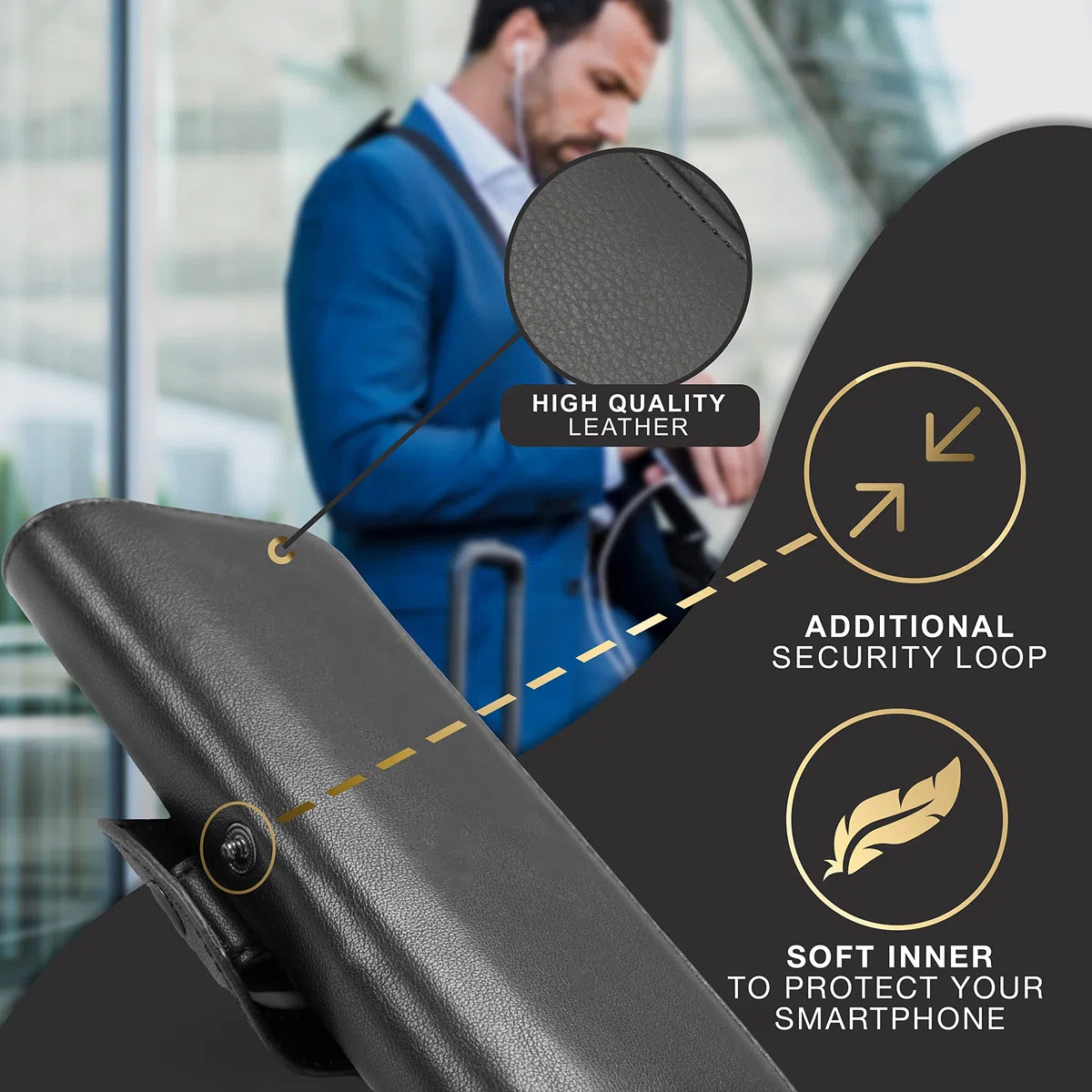 Marsupio per Apple iPhone 17 I iPhone 17 Pro, pelle nera, chiusura magnetica, clip per cintura