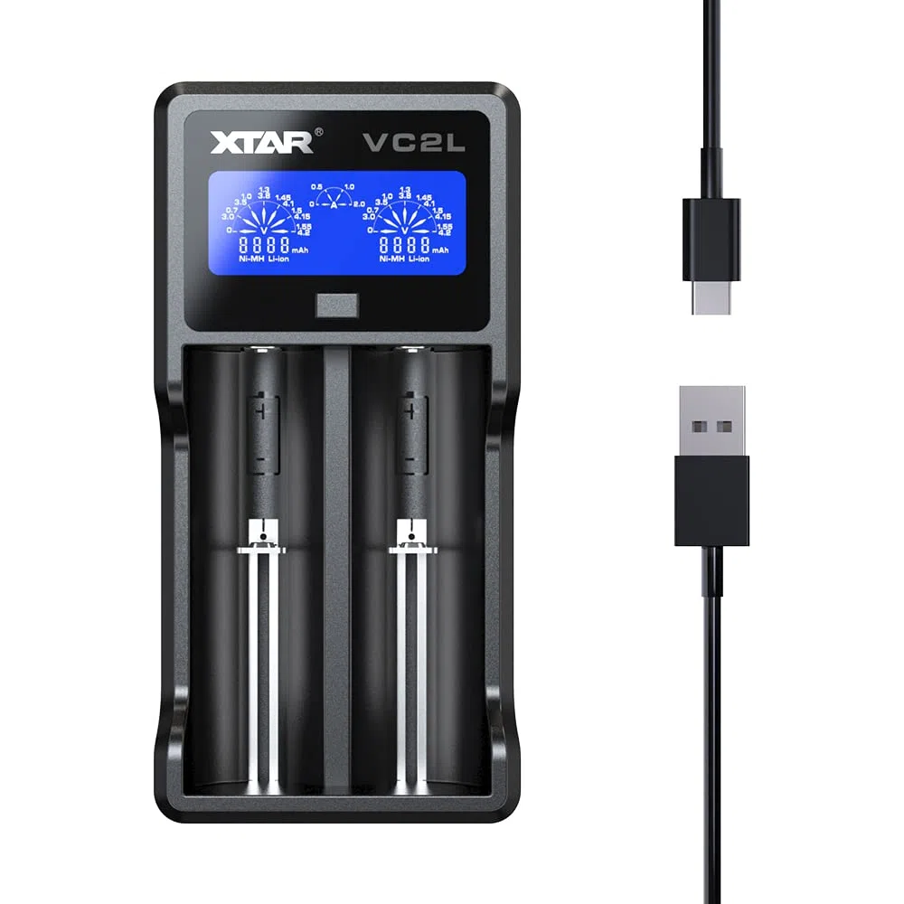 XTAR - VC2L - Caricabatterie USB C migliorato 18650 Caricabatterie rapido per batterie 2 A 26650 Display LCD per batterie AA AAA C D (VC2L)