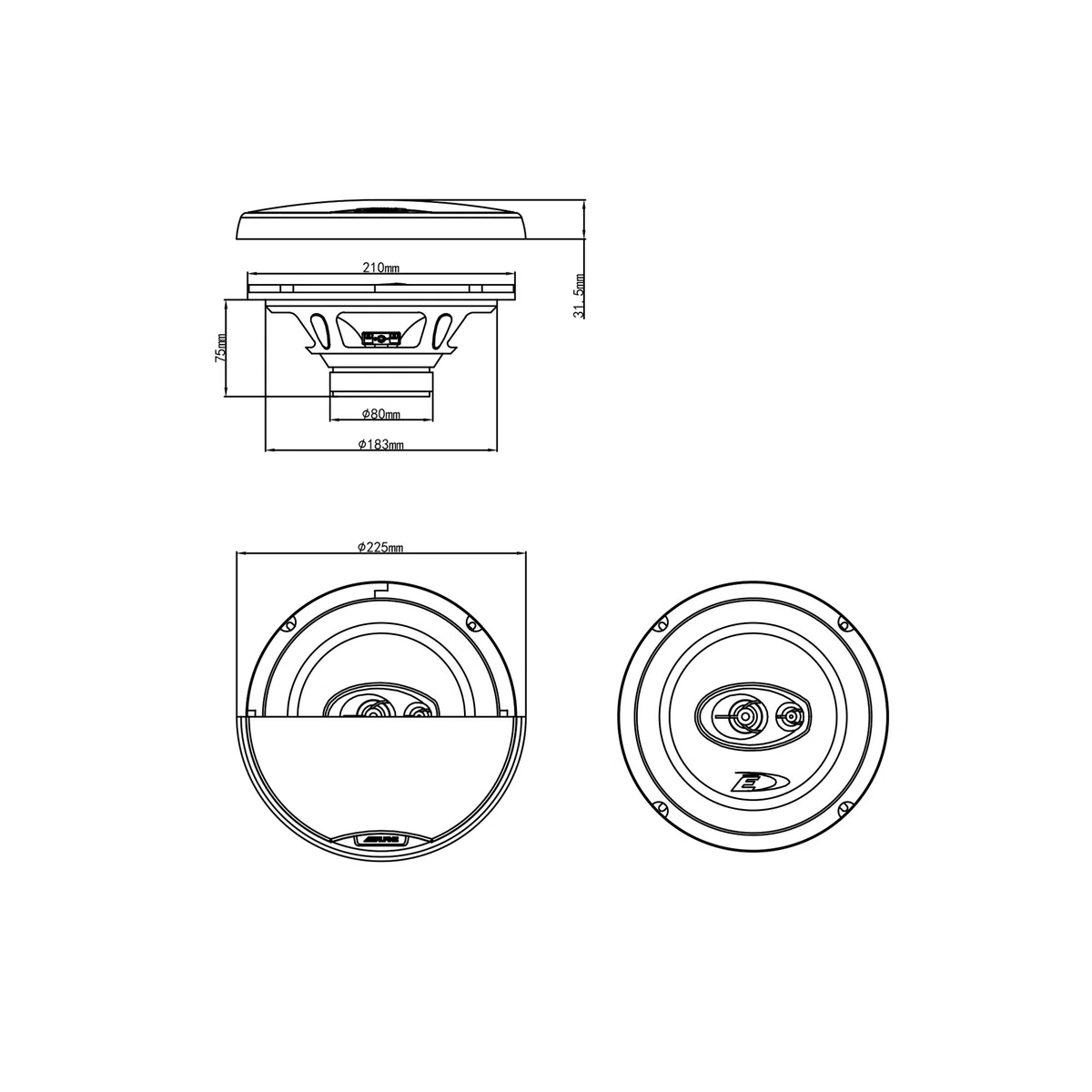 Alpine Electronics SXE-2035S Casse per Auto coassiali a 3 Vie da 20 cm.