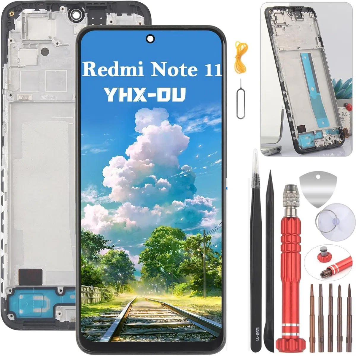 6.43'' Nero Kit Schermo LCD con Telaio per Xiaomi Redmi Note 11 2201117TG 2201117TI 2201117TY 2201117TL LCD Display Touch Screen Digitizer Ricambio Assembly con Utensili Inclusi