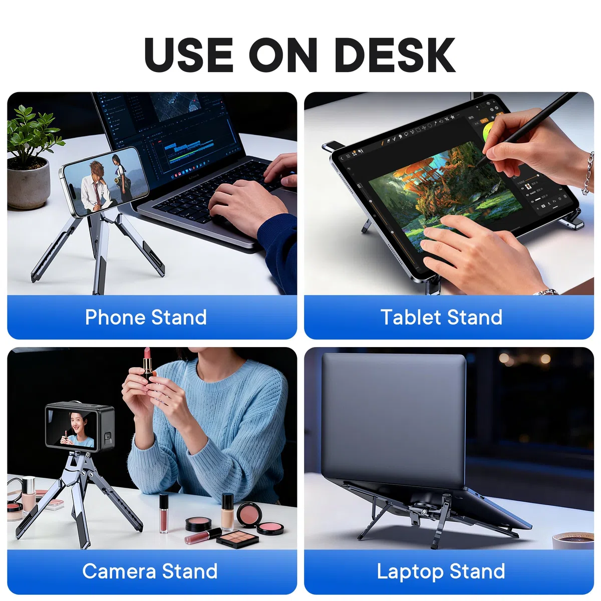 NANDADEVI Supporto magnetico portatile in alluminio di alta qualità, compatto e pieghevole, per scrivania laptop e tablet, regolabile in altezza e angolo, leggero (grigio)