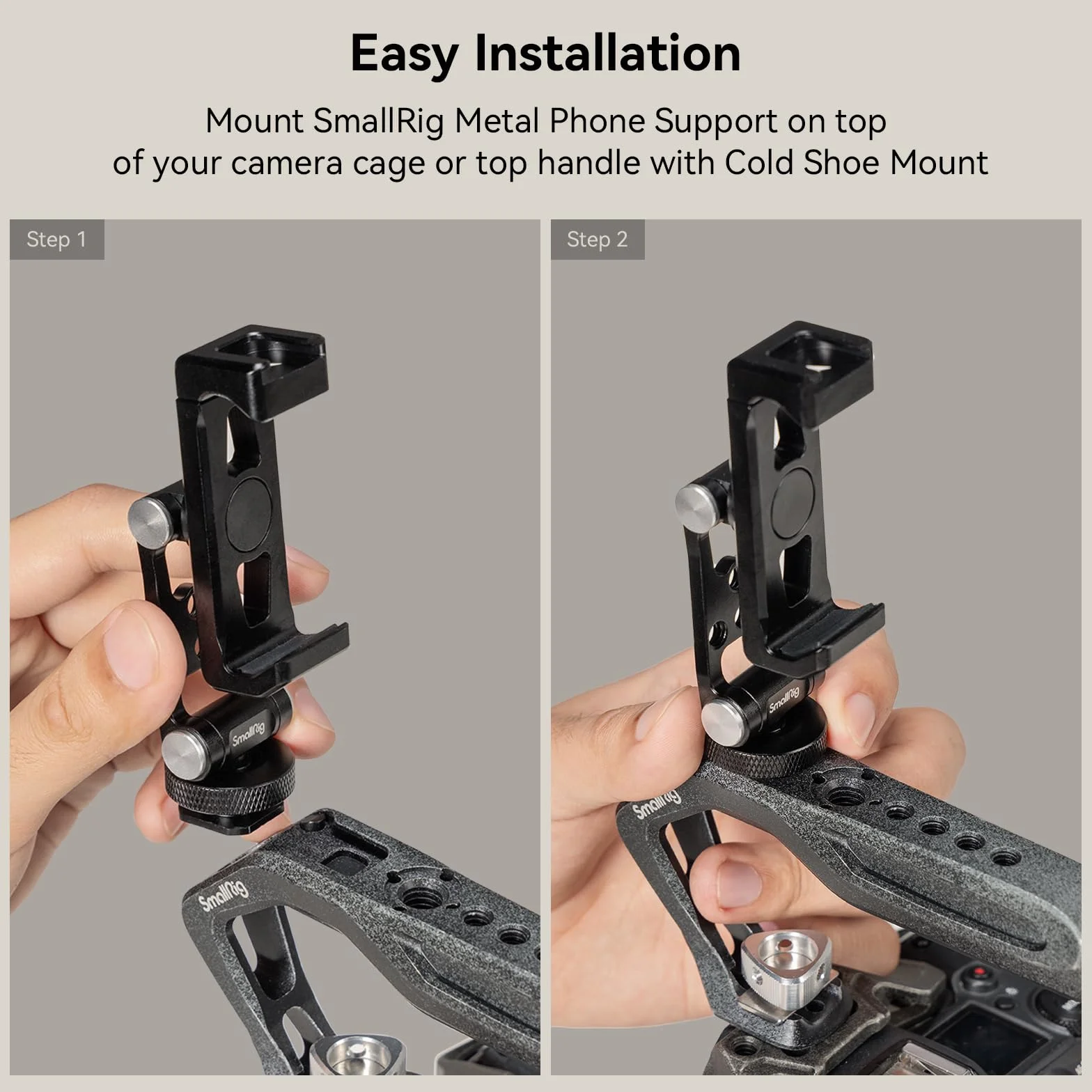 SMALLRIG Supporto per Telefono in Metallo con Slitta Fredda, Adattatore Universale, Giunti di Regolazione per Paesaggio e Ritratto, 57-88 mm - 4382