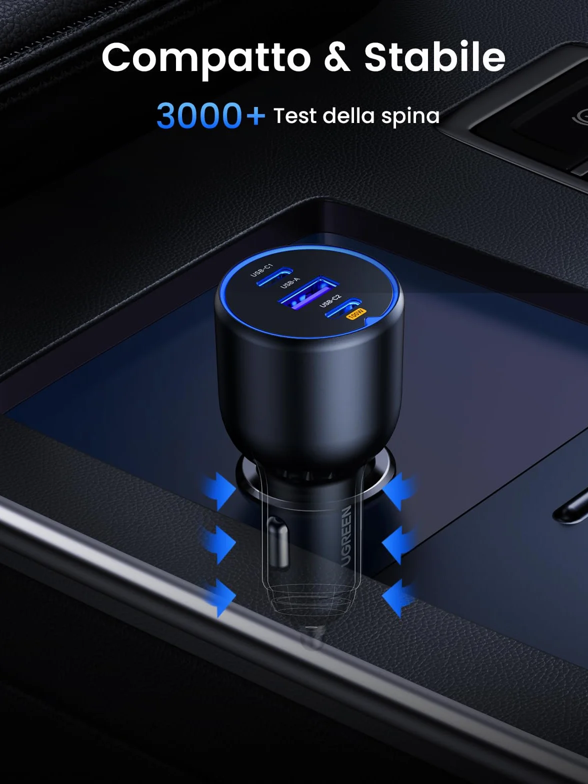 UGREEN 130W Caricatore Auto USB C, Caricabatteria Accendisigari Ricarica Rapida 3 Porte, Compatibile iPhone 17 Pro Max Air/16/15, Samsung Galaxy S25/24, Xiaomi, MacBook, iPad Air Mini