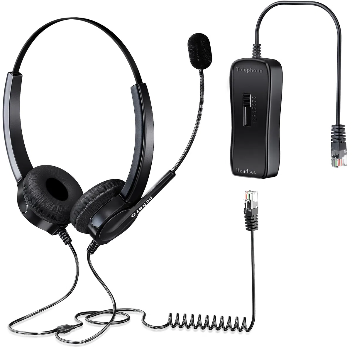 PChero Cuffie RJ9 Regolabile per Telefono Fisso Call Center Regolare con 4-Pin RJ9 Della Spina e Microfono