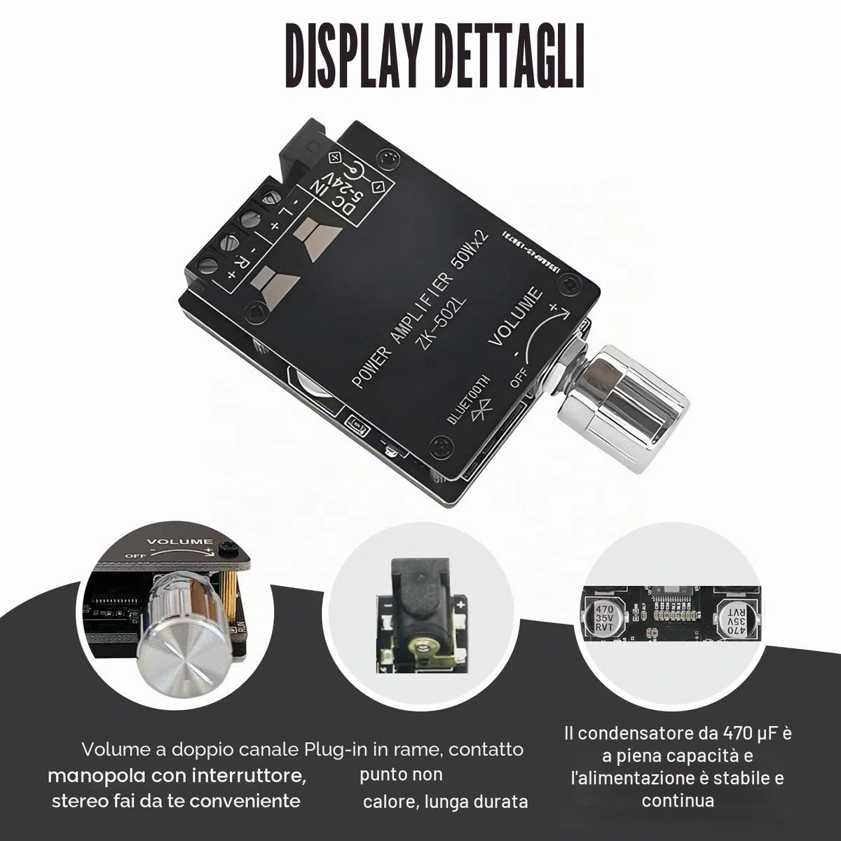 Leikurvo Amplificatore Bluetooth scheda HiFi Stereo, 2.0 Audio Amplifier Board 2x50W Bluetooth Amplificatore Modulo HiFi Stereo, Mini Amplificatore Digitale Scheda