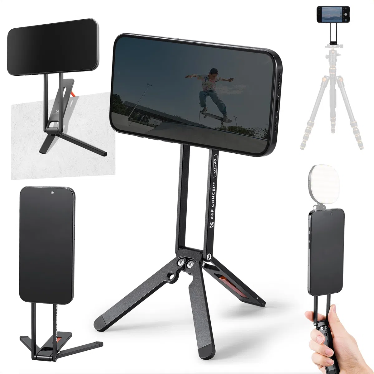 K&F CONCEPT Treppiede Magnetico Smartphone MS-47, Supporto Pieghevole Piccolo per Telefono Cellulare, Mini Treppiede per iPhone, Compatibile con iPhone 17,16,15,14,13,12, altri con Anello Magnetico