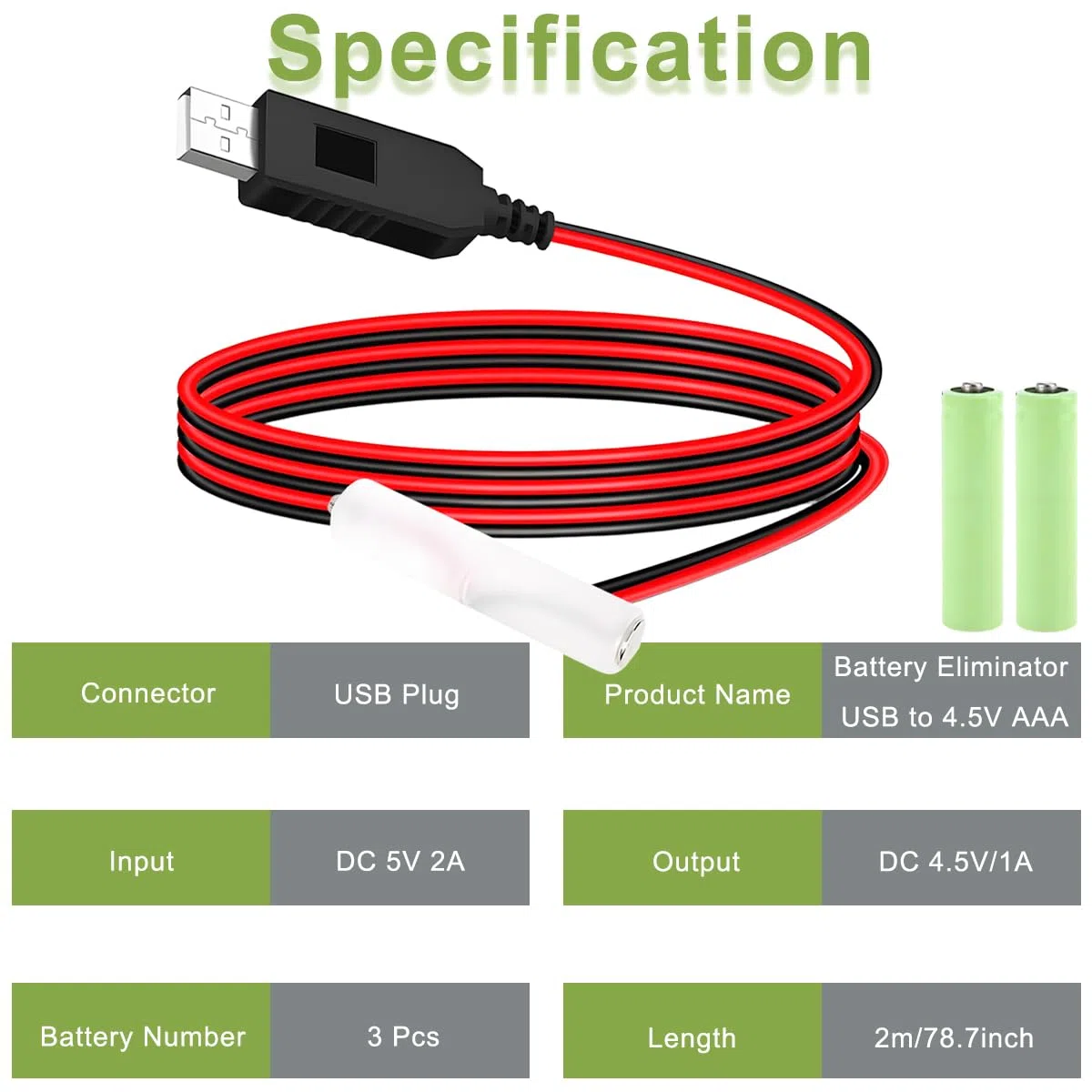 2 pezzi Convertitore alimentazione USB-AAA da 4,5V con eliminazione della batteria Alimentatore USB da 4,5V sostituire da 3 batterie AAA con interruttore ON/OFF per luci a LED Ventilatore