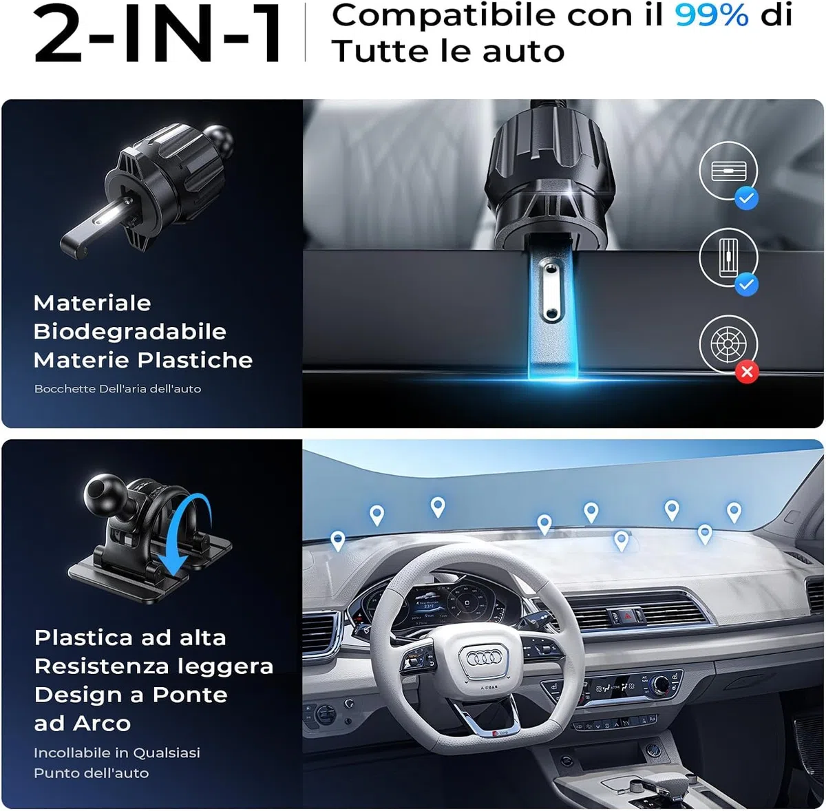 LISEN 15W Supporto Auto Magsafe [2025 N55 Magnete] [Stabile Senza Cadute] Porta iPhone Auto, Ricarica Veloce Supporto Magnetico Cellulare, Caricatore Wireless Accessori 17 per iPhone 16 15 14 13 12