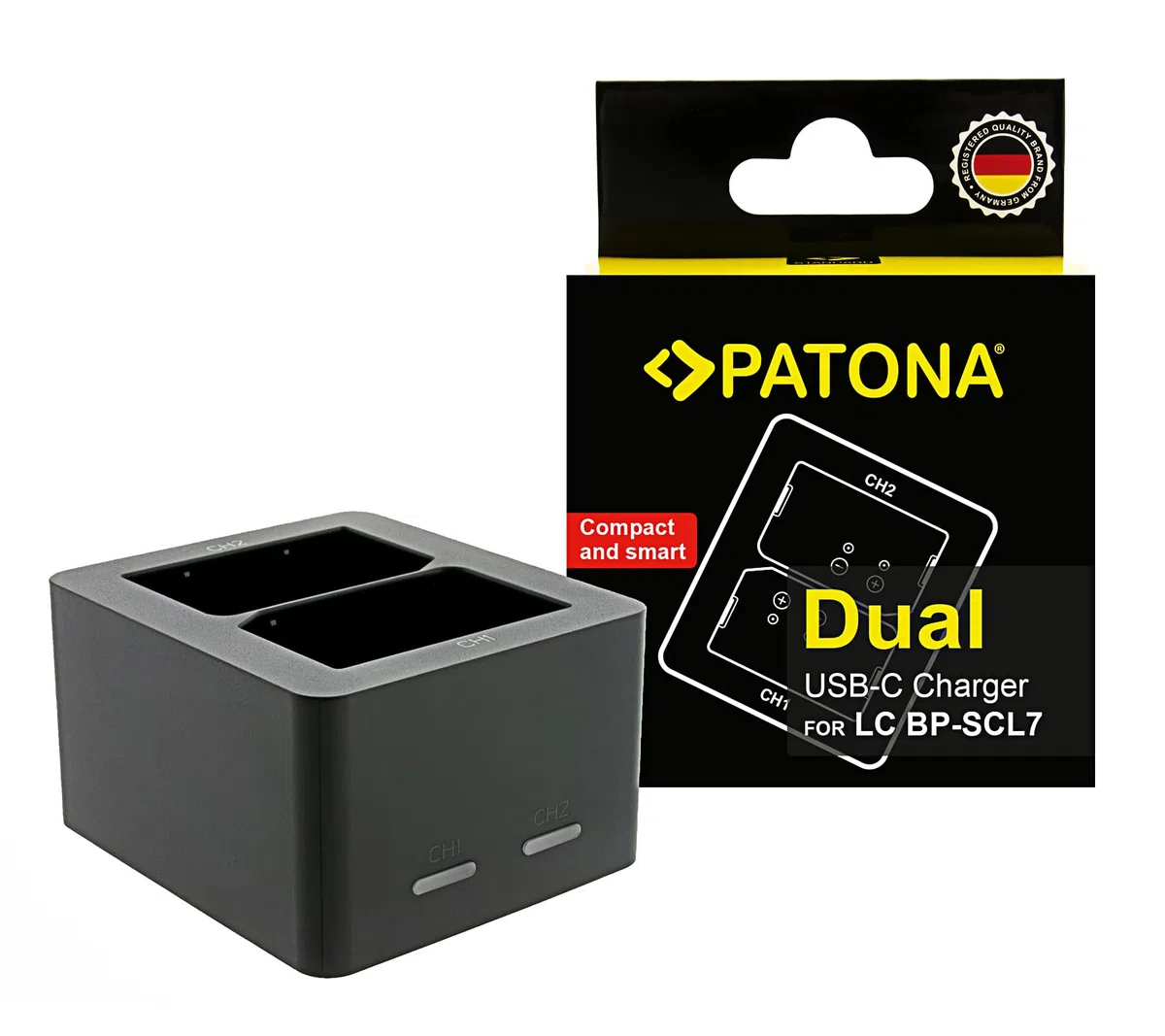 PATONA Caricatore Doppio USB-C per Leica BP-SCL7 – per Leica M11-P, M11 Monochrom – caricatore rapido compatto per 2 batterie con LED, cavo USB-C e protezione