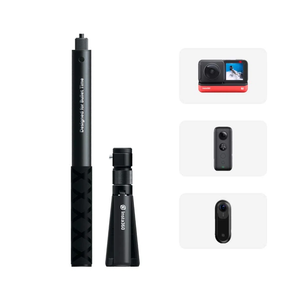 Insta360 Bullet Time Bundle - Kit con Selfie Stick e Impugnatura Aggiuntiva Ergonomica con Treppiedi Integrato, Compatibile con Videocamera ONE/ONE X/EVO, Allungabile fino a 120cm - Nero