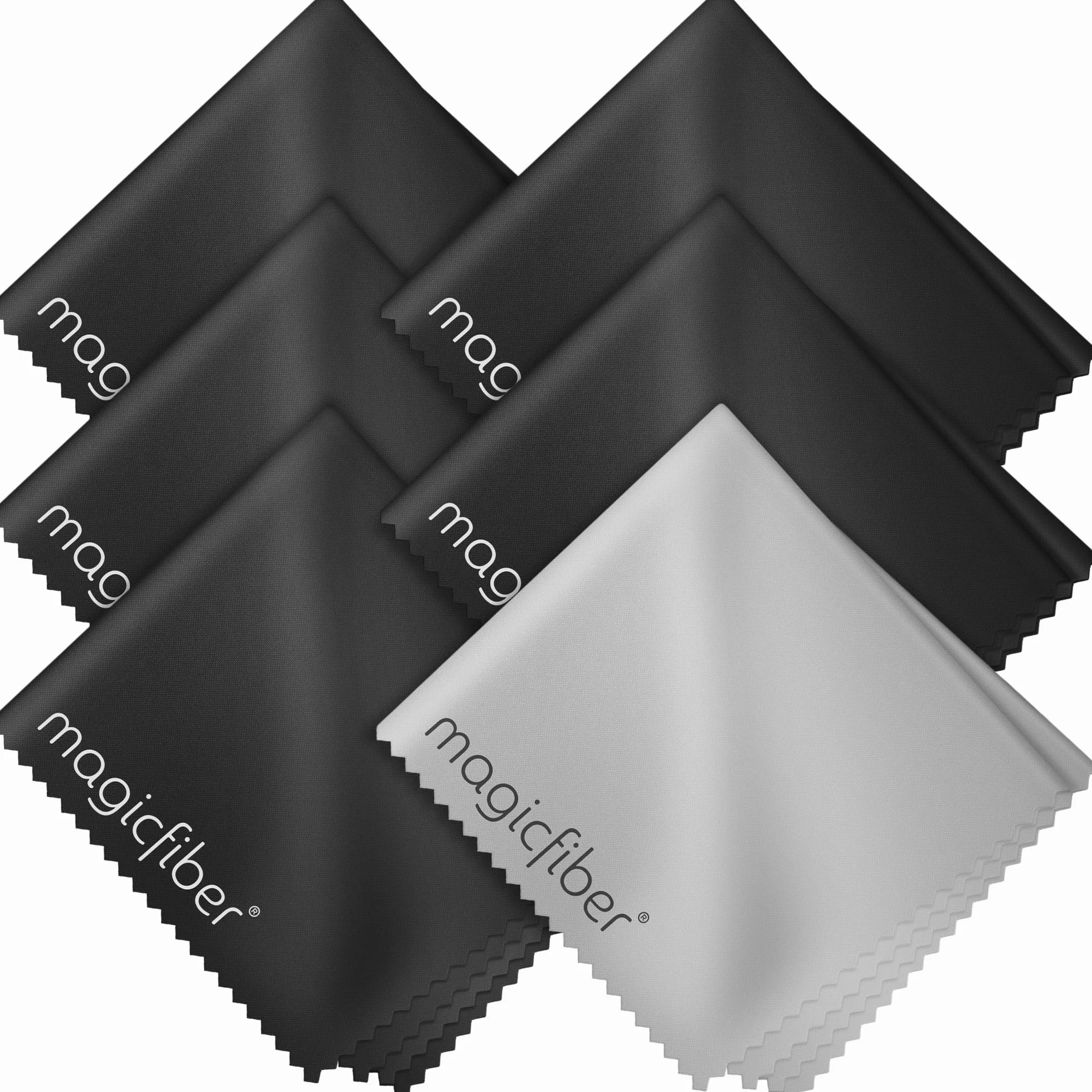 MagicFiber - Panni in microfibra per la pulizia di tutti gli schermi LCD, tablet, obiettivi e altre superfici delicate (5 nero e 1 grigio 15,2 x 17,8 cm)