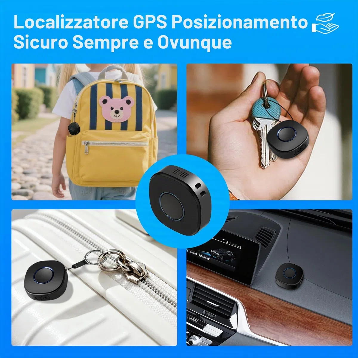 LNCOON Tracker GPS personale per bambini, anziani e cani, zaino mini localizzatore GPS portatile per auto con cinghia e clip per lo zaino, pulsante SOS richiesto abbonamento