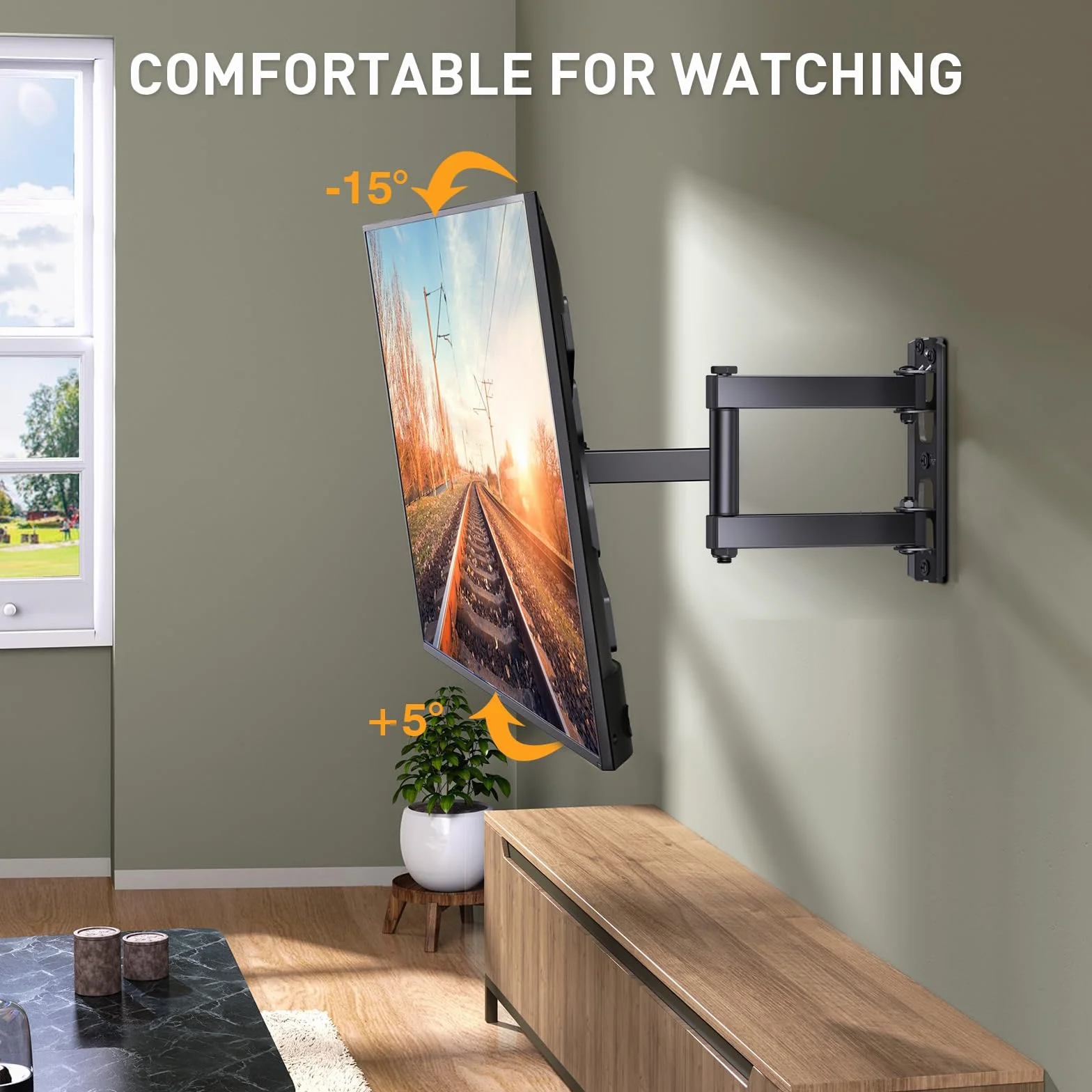 Perlegear Supporto da Parete per TV da 26 a 65 Pollici, Staffa TV con Braccio Girevole ed Estendibile, Max VESA 400x400, Supporto Ultra Resistente 45 kg - PGMFK6