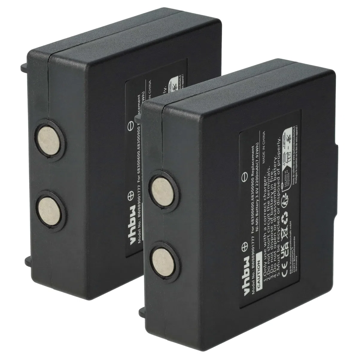 vhbw 2x batteria sostituisce Hetronic 900, 68300900, 68300600, HE900 per Radiocomando Industriale, Telecomando (2200mAh, 3,6V, NiMH) - Nero
