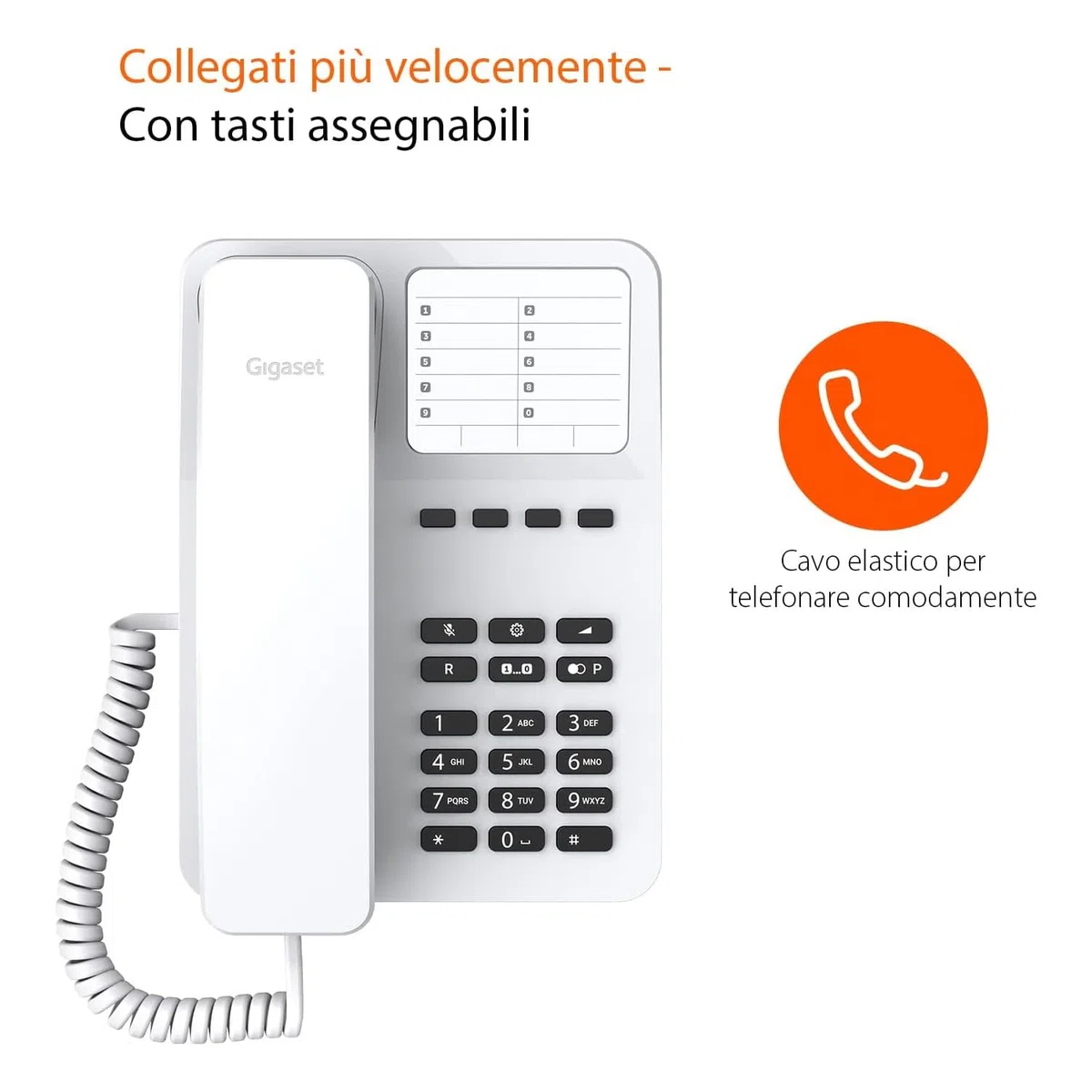 Gigaset DESK 400 - Telefono da tavolo o parete - Telefonare in Modo Semplice - Selezione DTMF o a Impulsi Regolabile, Bianco [Versione Italiana]