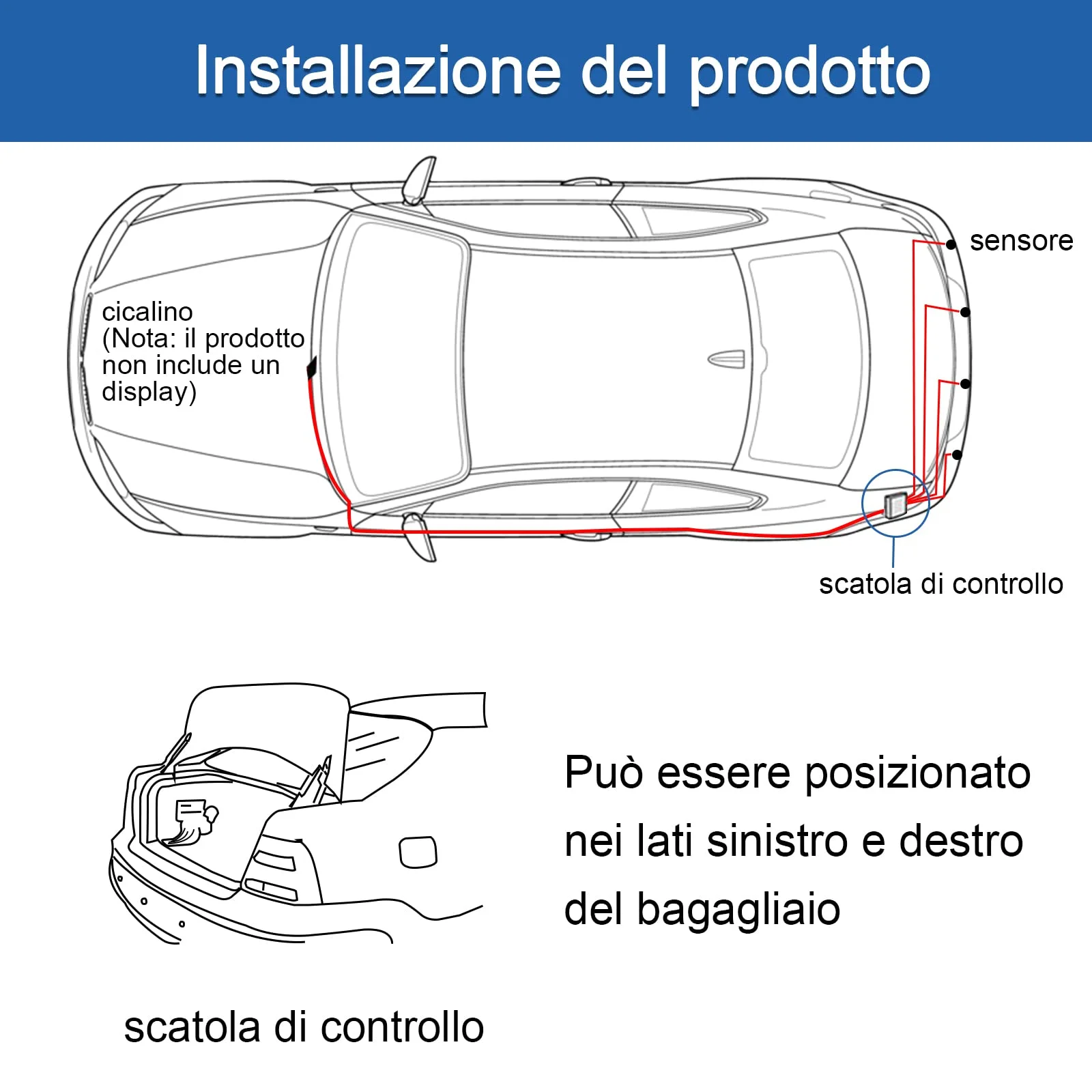 Sensore di parcheggio Sensore radar di retromarcia Kit radar di retromarcia Contiene 4 sensori di parcheggio, avviso acustico. (nero)