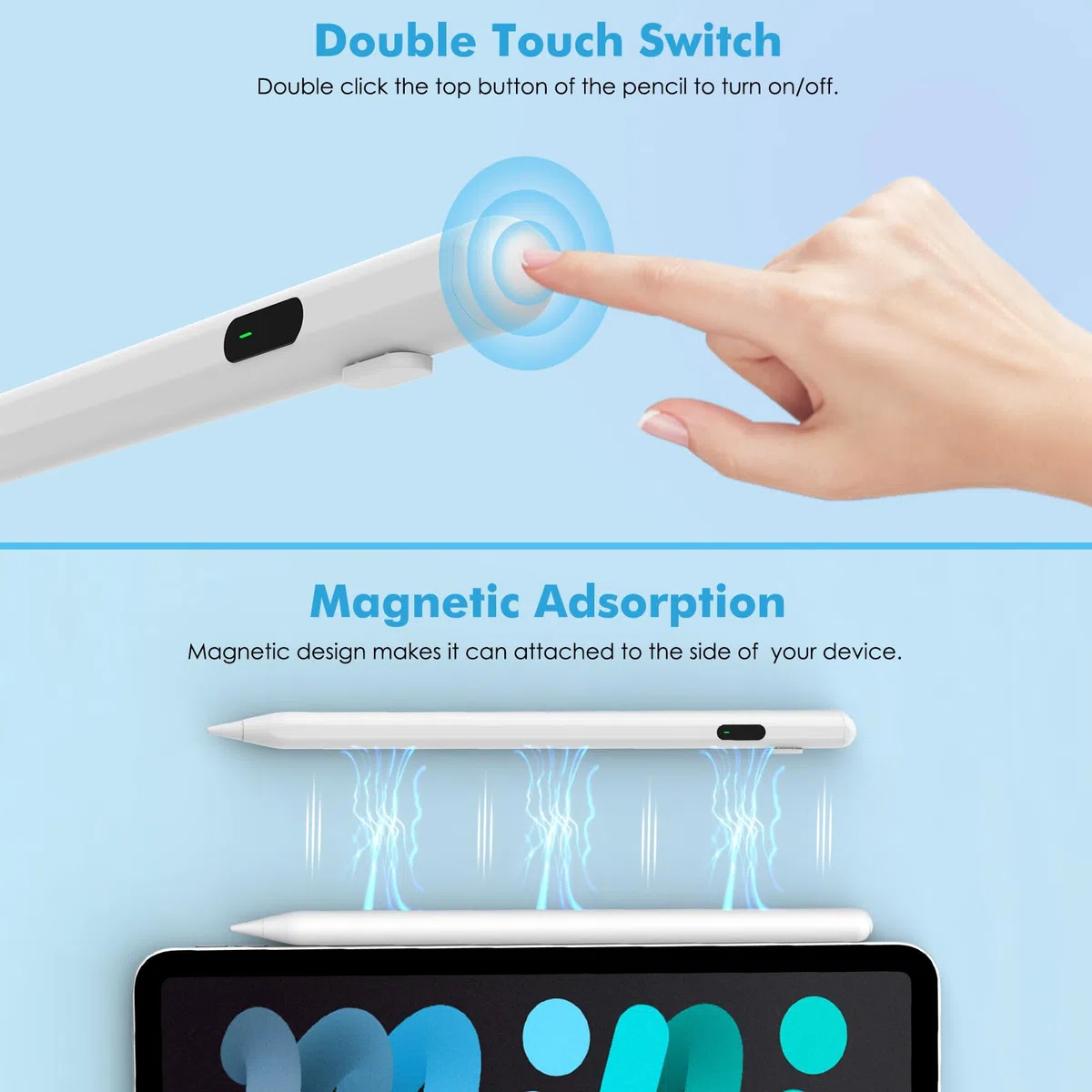 MoKo Penna Stilo per Touch Screens Universali, Attiva Penna Stilo Universale Compatibile con iPad/iPhone/Samsung (Non-S Pen) /Altri Smartphone e Tablet iOS/Android Penna con Power Display, Bianco