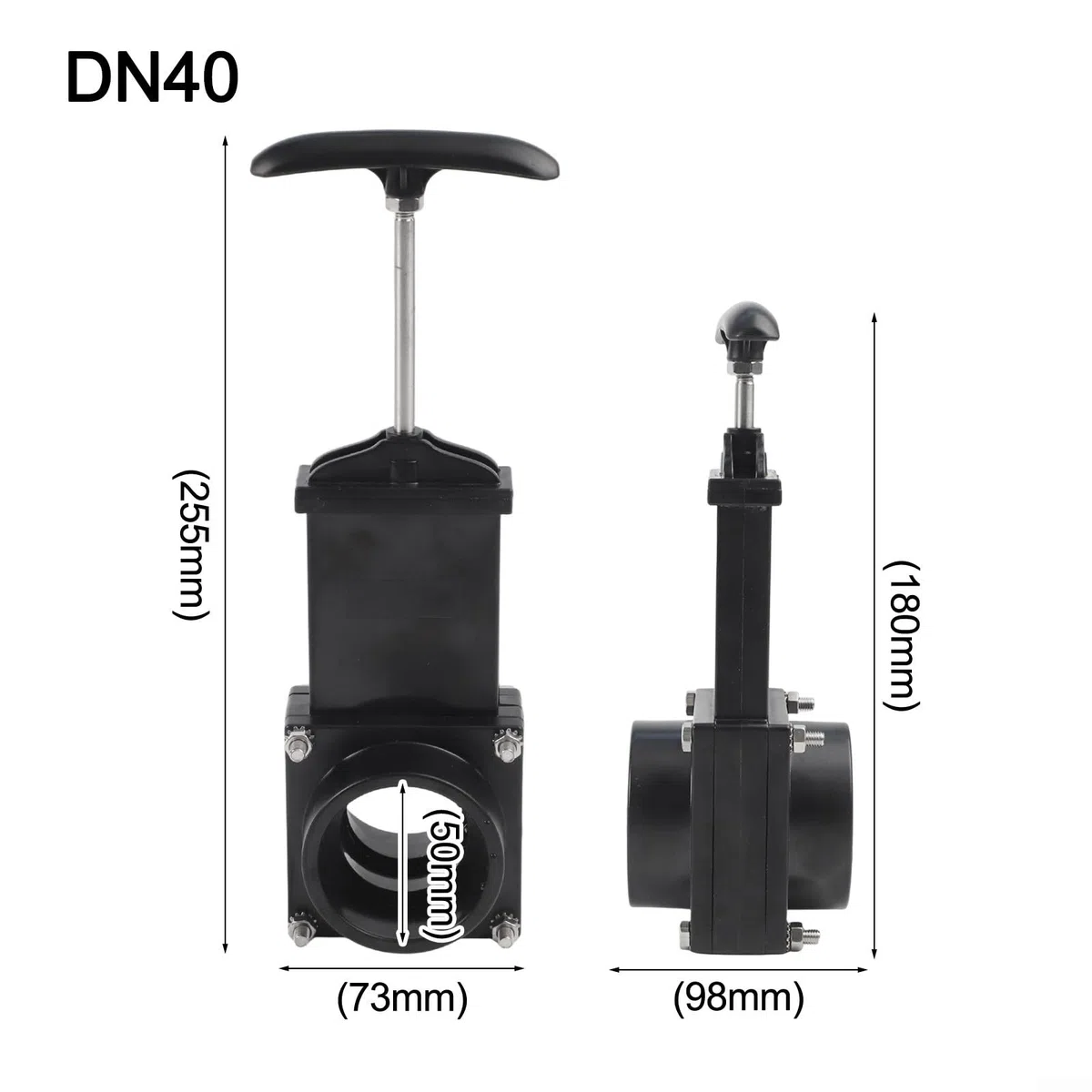 Valvola a saracinesca, 50 mm, 75 mm, corpo valvola di scarico con maniglia, valvola manuale per fognature per camper, roulotte, rimorchi, camper, serbatoio dell'acqua nera (50 mm)