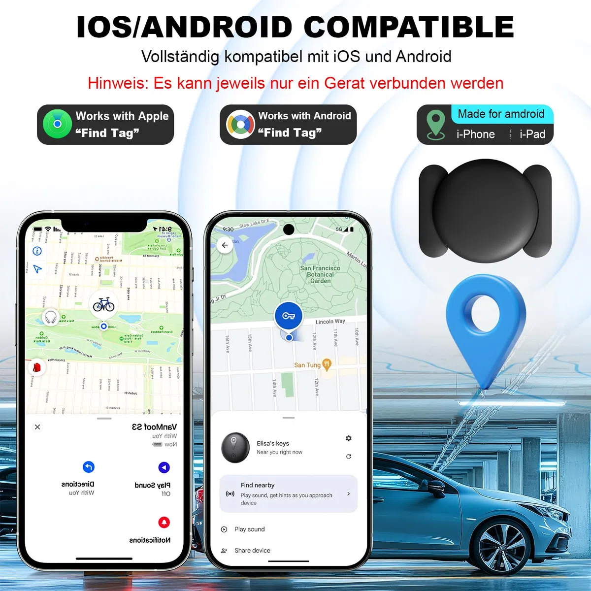 2 mini localizzatori GPS magnetici, localizzazione del veicolo senza costi mensili, localizzatore GPS in tempo reale con app per smartphone per Android e iOS, localizzatore GPS per auto, biciclette
