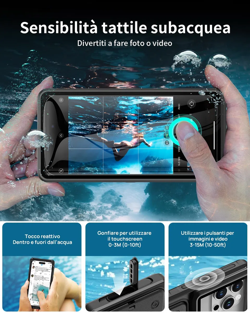 Custodia Impermeabile 15M Professionale IPX8 Smartphone 6.1-6.9‘’ Universale Cover Subacquea [Touchscreen Subacqueo] Asciutta Borsa per iPhone Samsung Galaxy Huawei XiaoMi Google Pixel