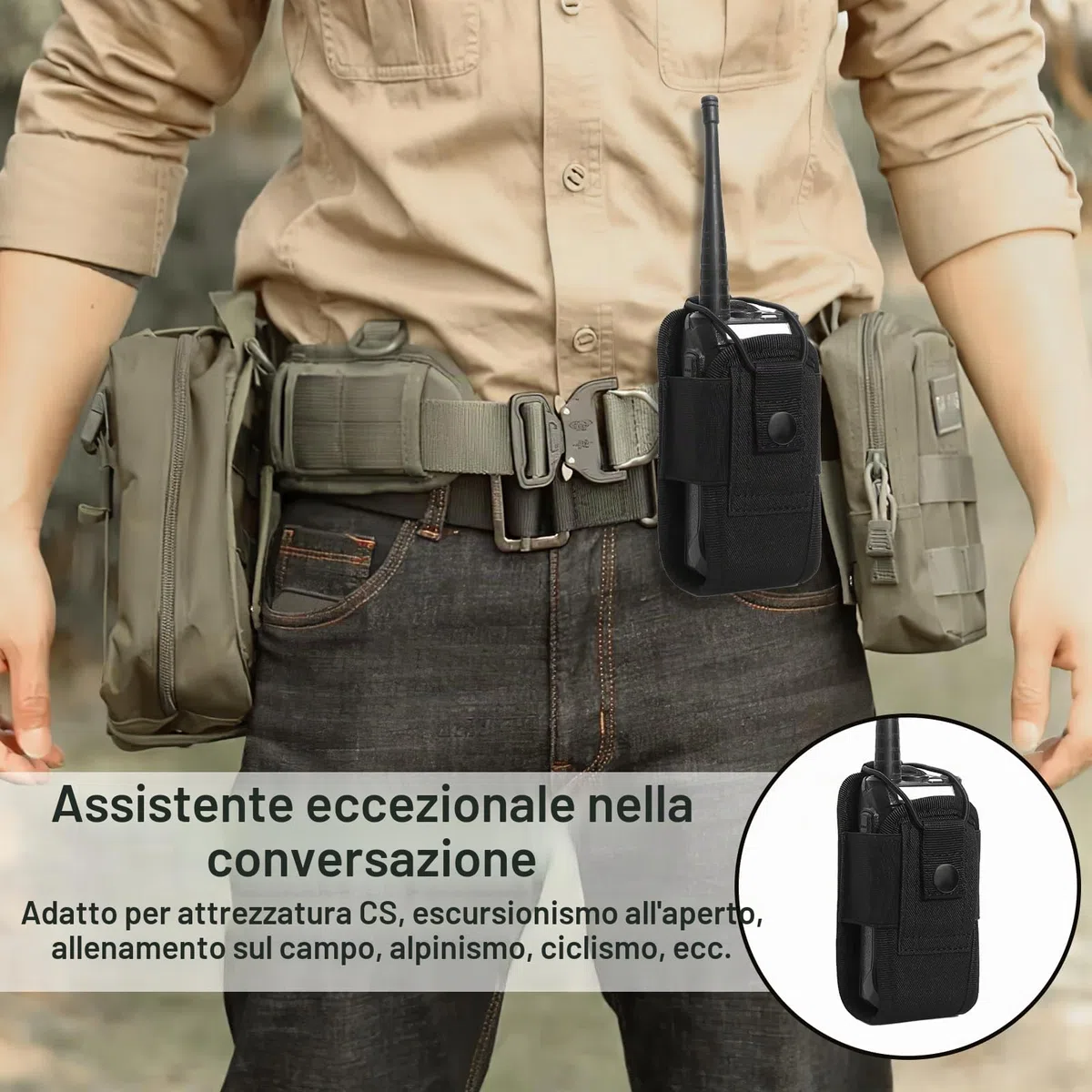Walkie Talkie - Custodia in nylon per radiotelefoni, supporto regolabile per radio, custodia intercom per gilet, supporto radio per cintura